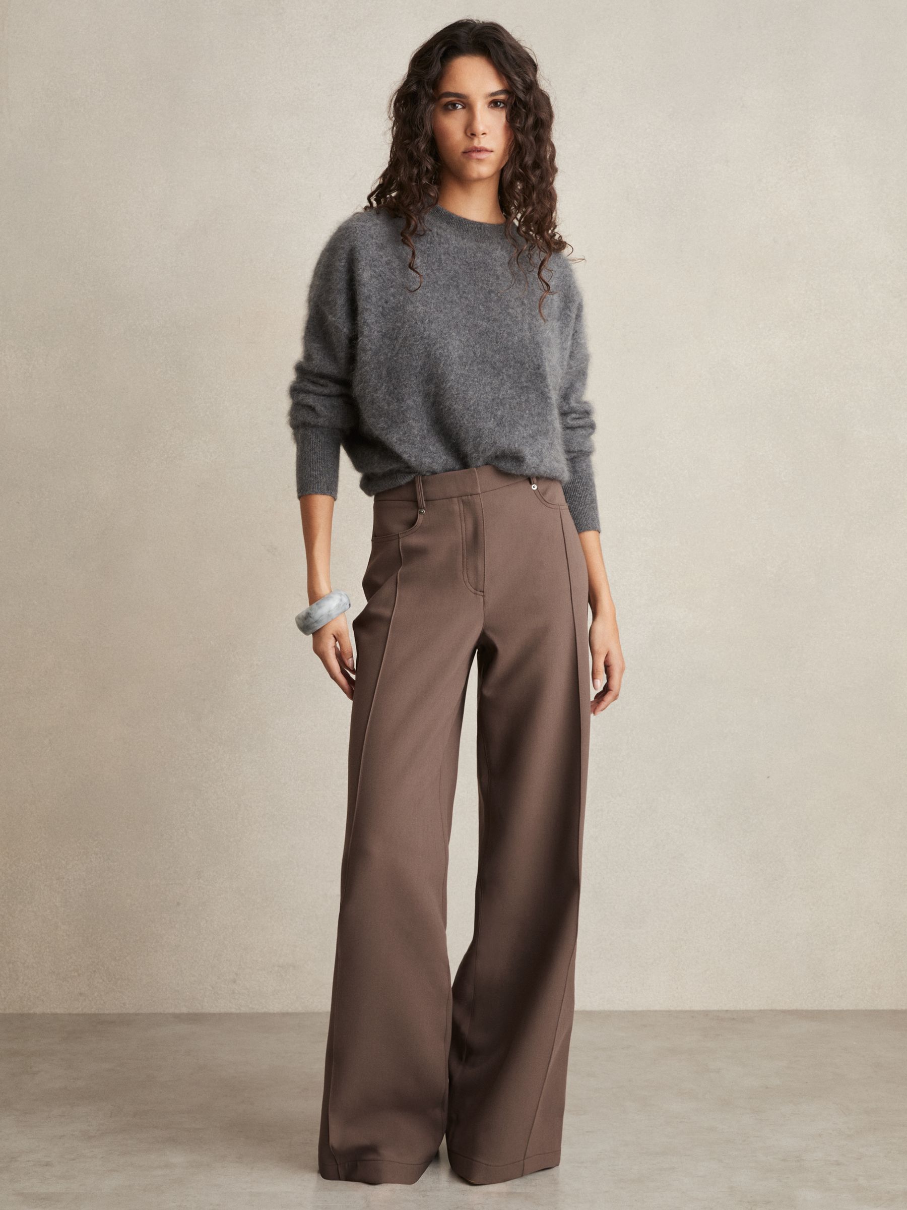 Petite Palazzo Tailored Trousers in Mink Neutral