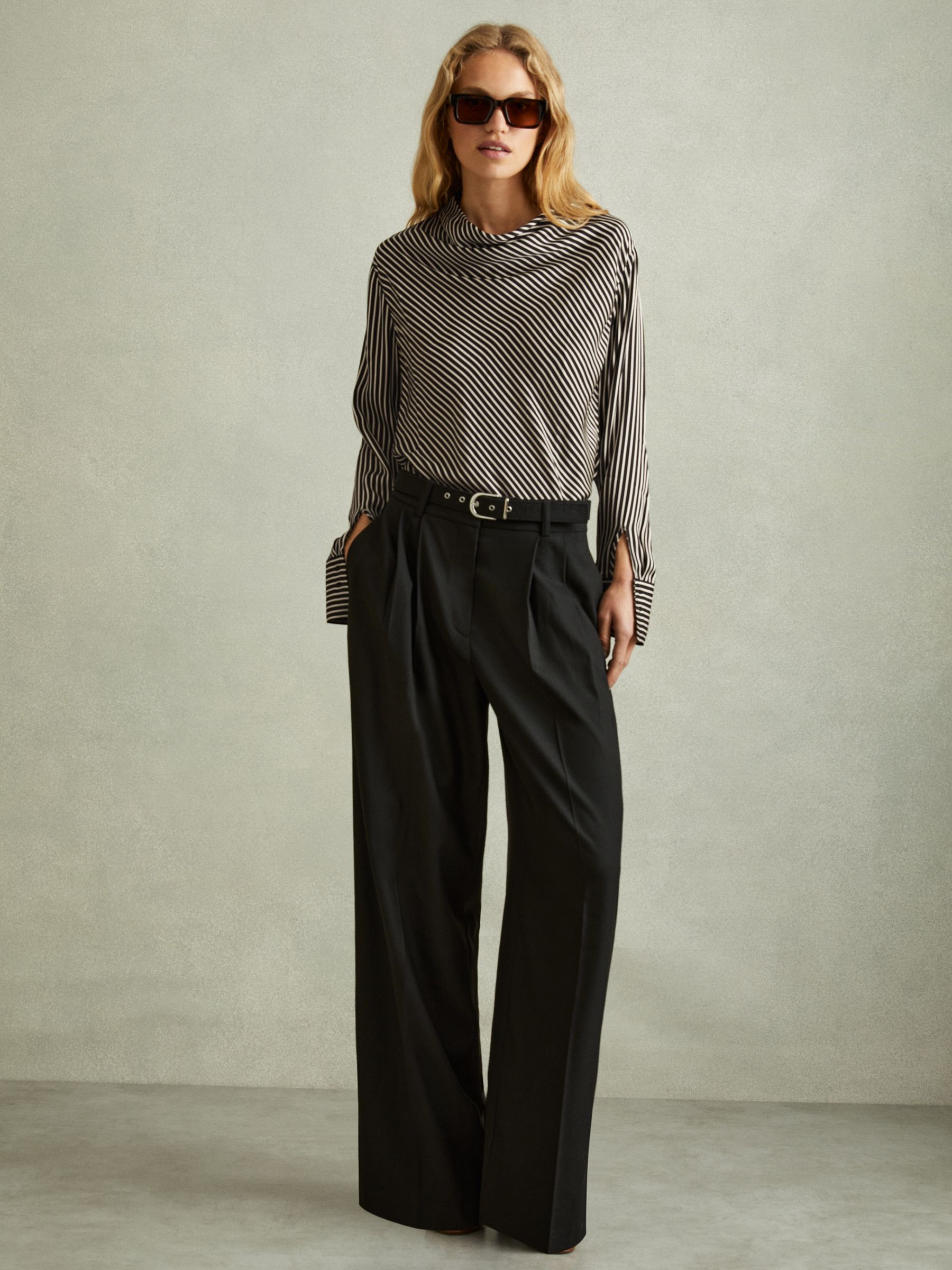 Addison Black Striped Cowl Neck Top