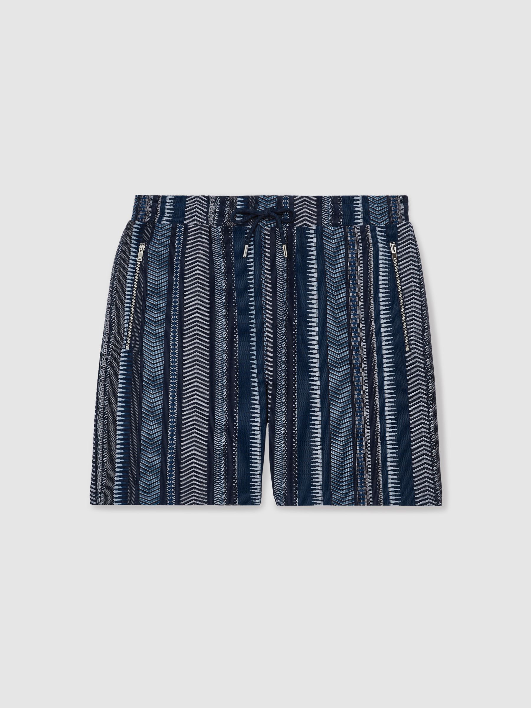 Aztec-Stripe Drawstring Shorts in Navy