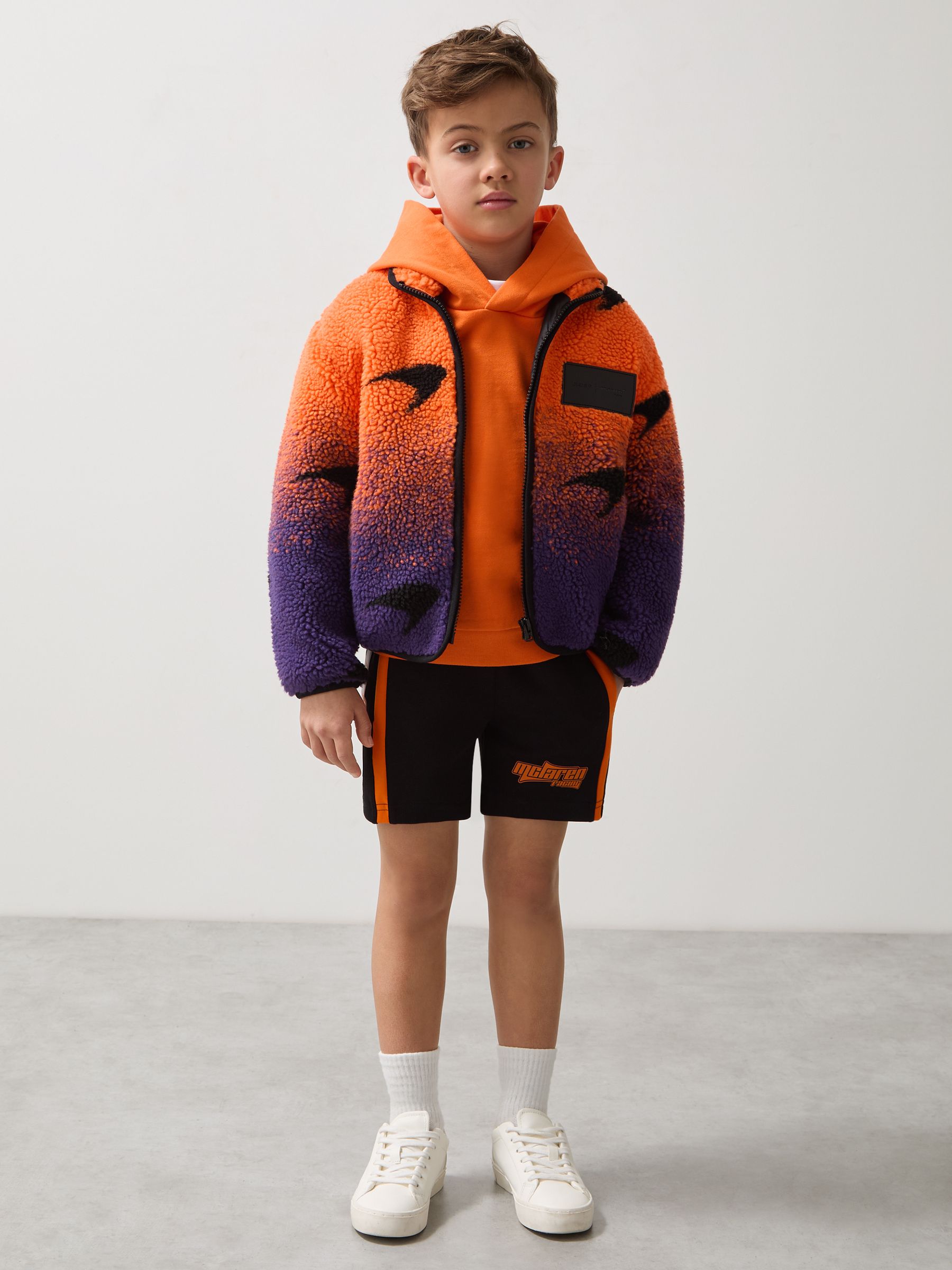 9-13 yrs Unisex Fit McLaren F1 Team Ombré Fleece Jacket in Papaya Orange/Purple