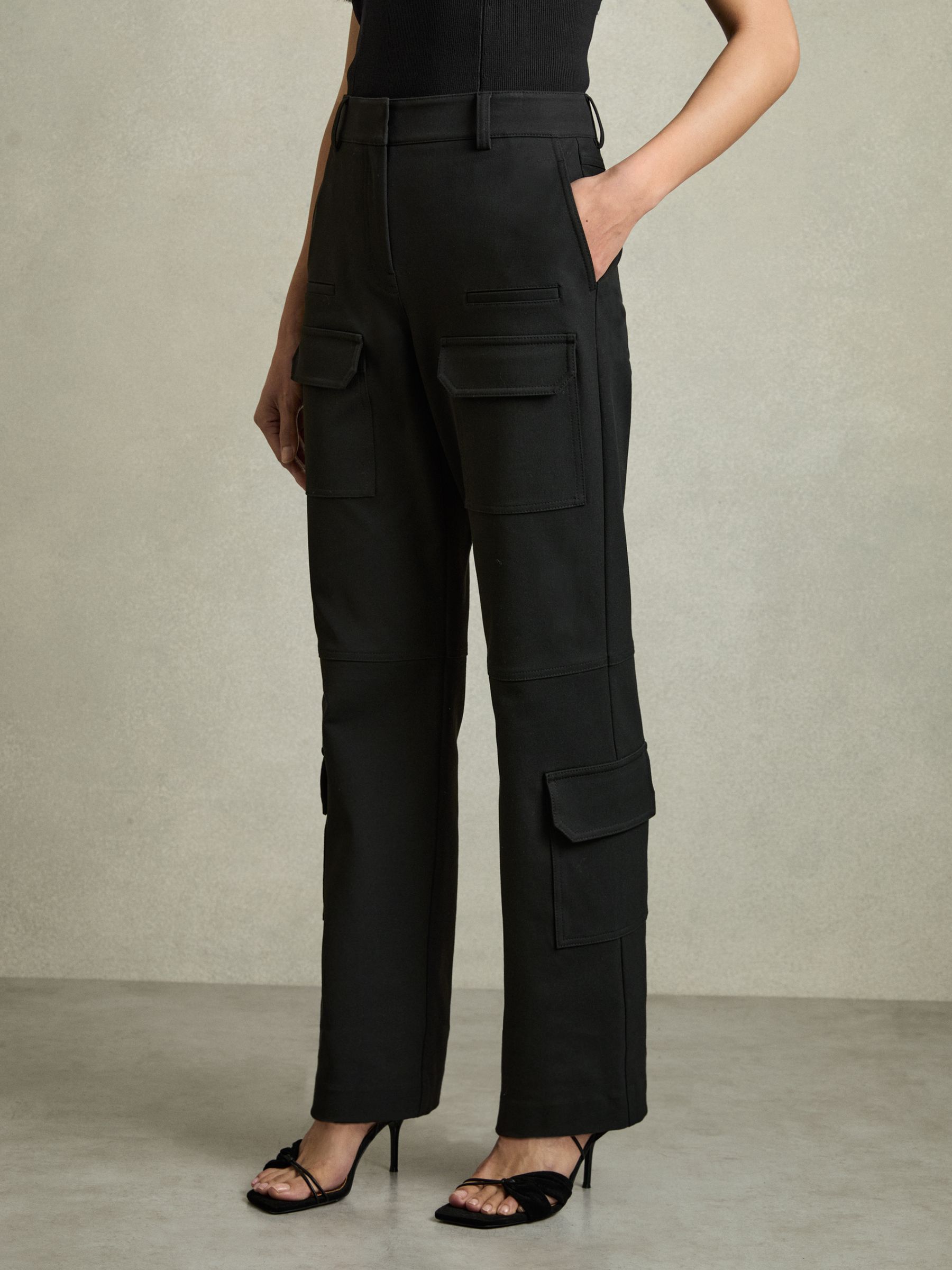 Wide-Leg Combat Trousers in Black