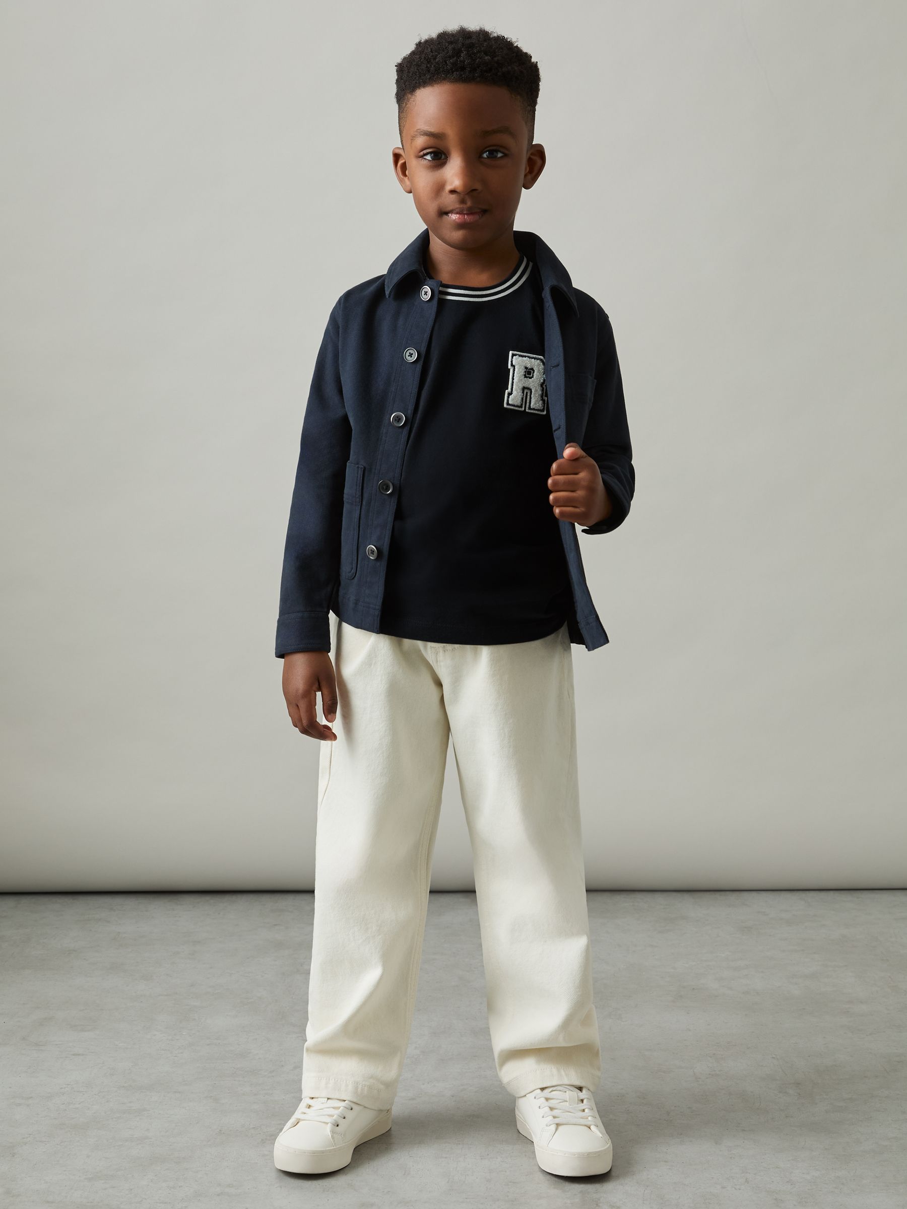 13-14 yrs Cotton Letter Patch T-Shirt in Navy