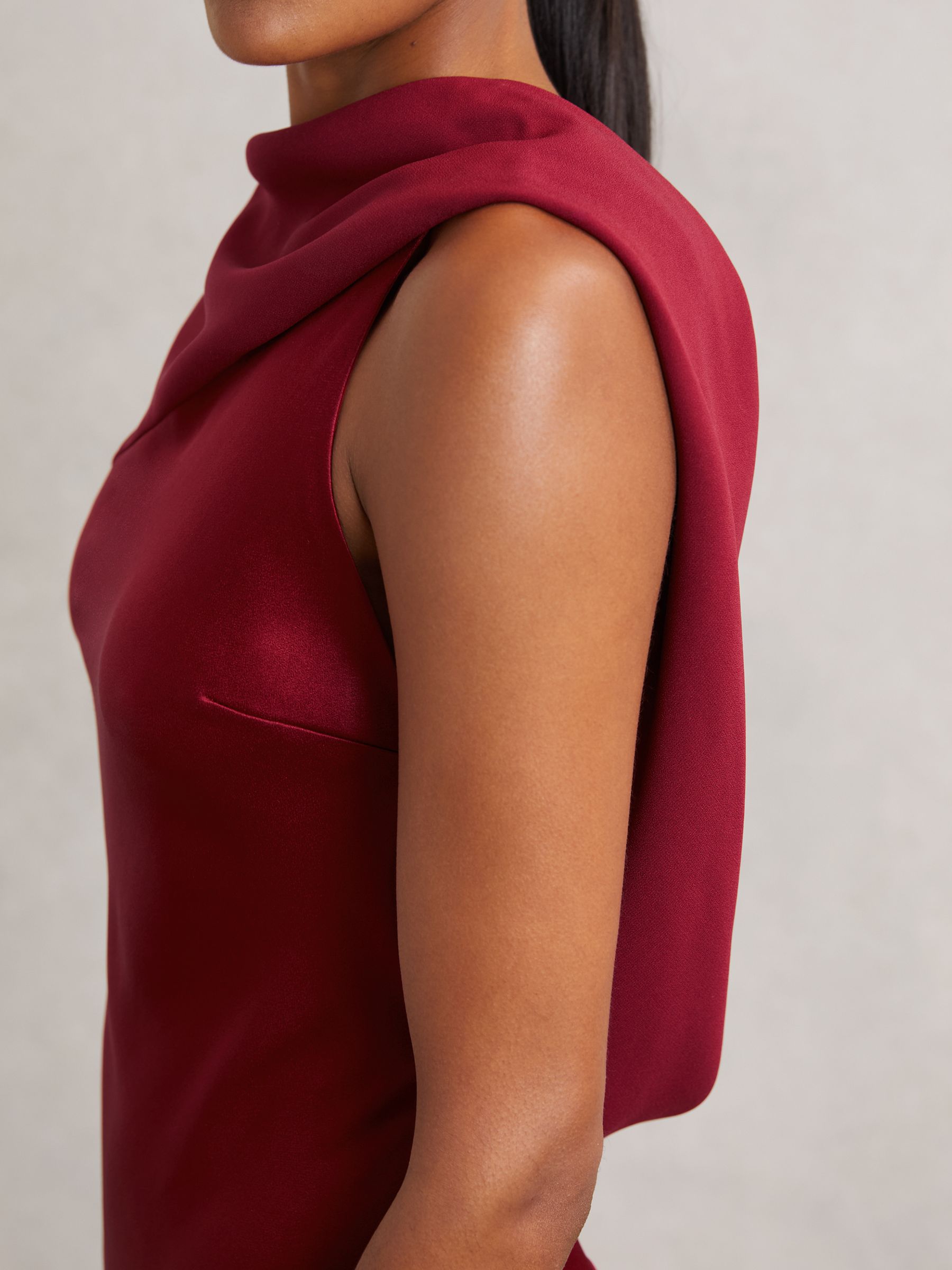 Satin Draped Open-Back Dress in Red