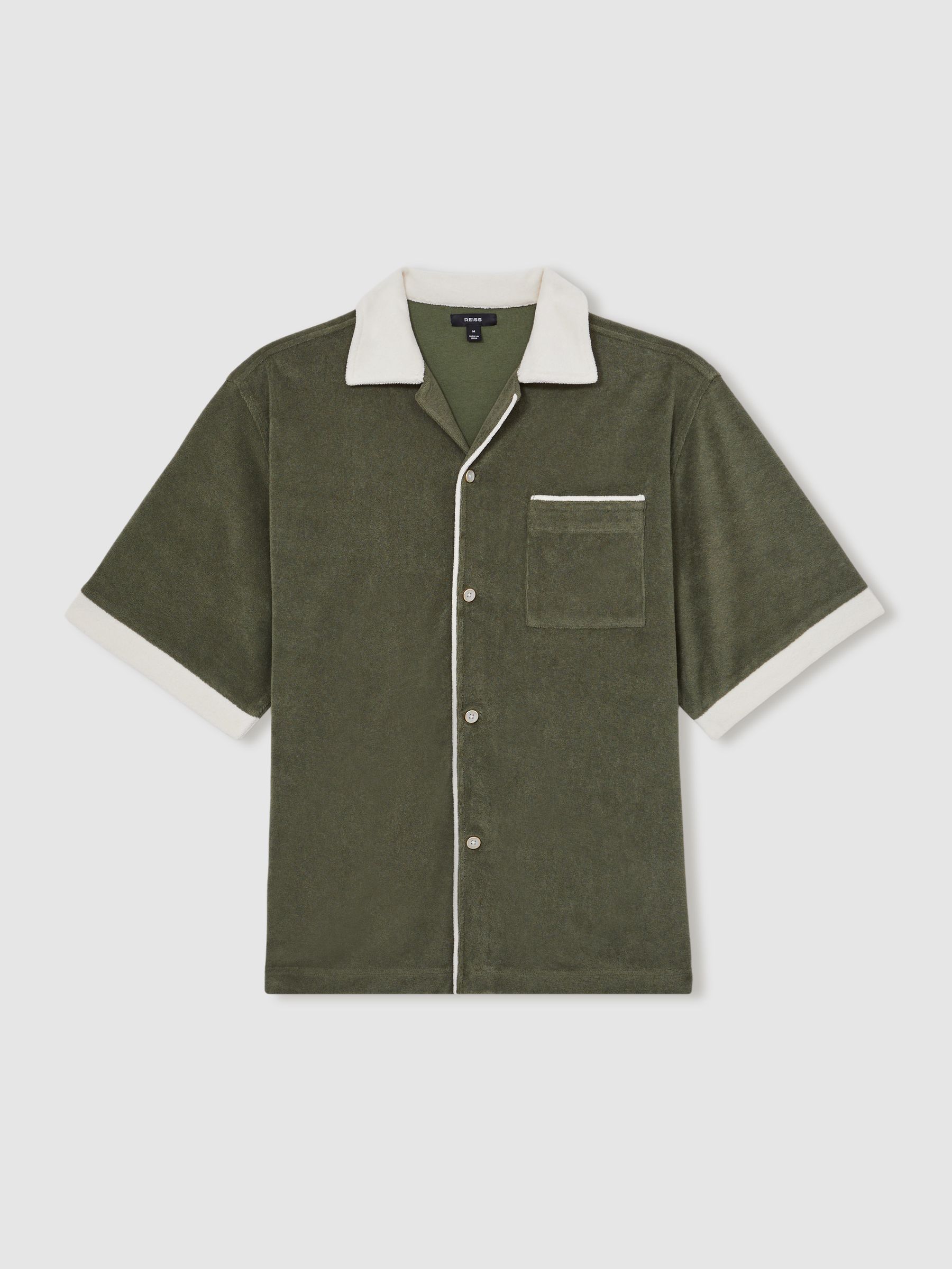 Towelling Contrast-Trim Shirt in Green/White