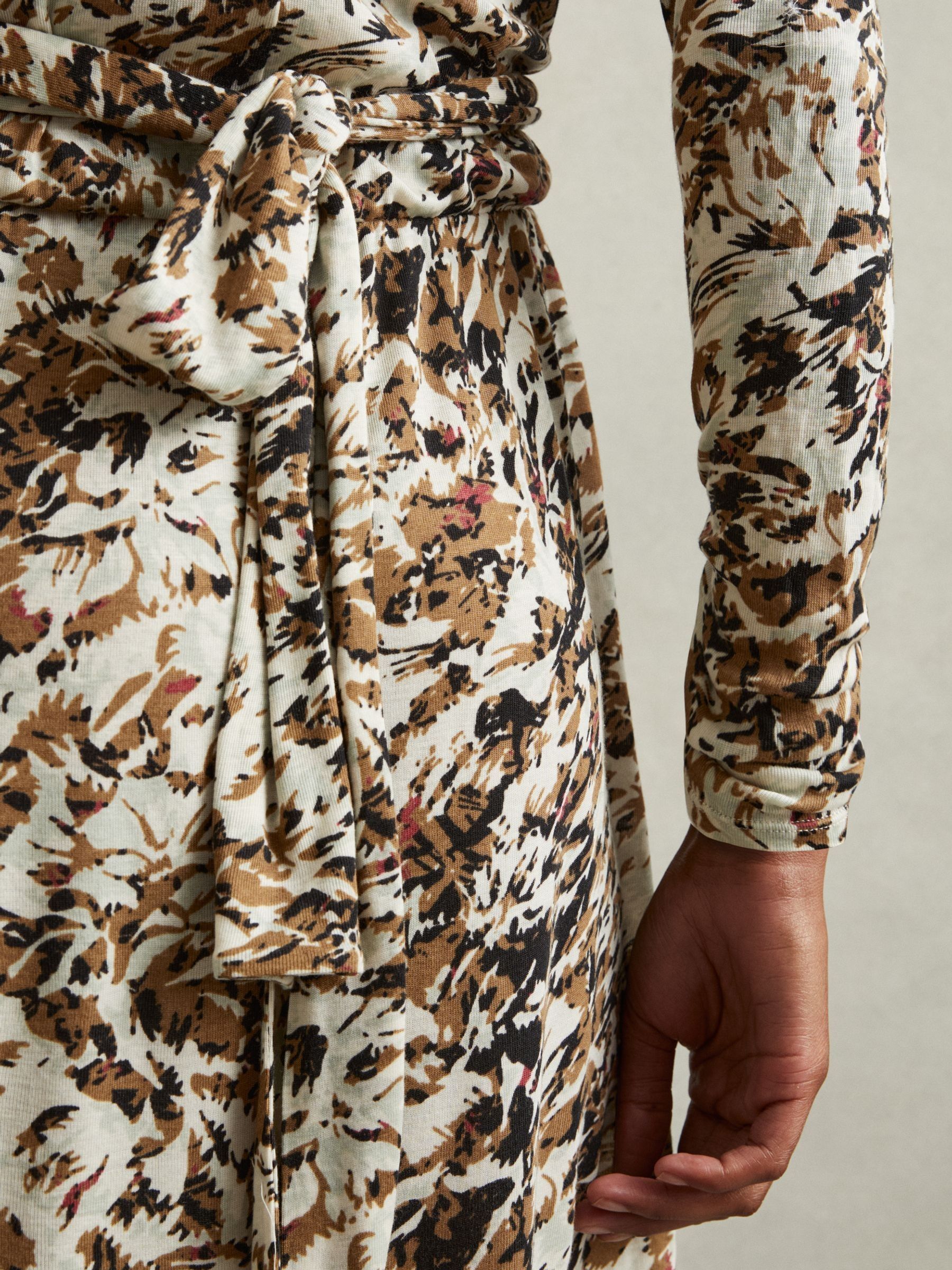 Wool-Blend Floral-Print Jersey Dress in Khaki/Cream