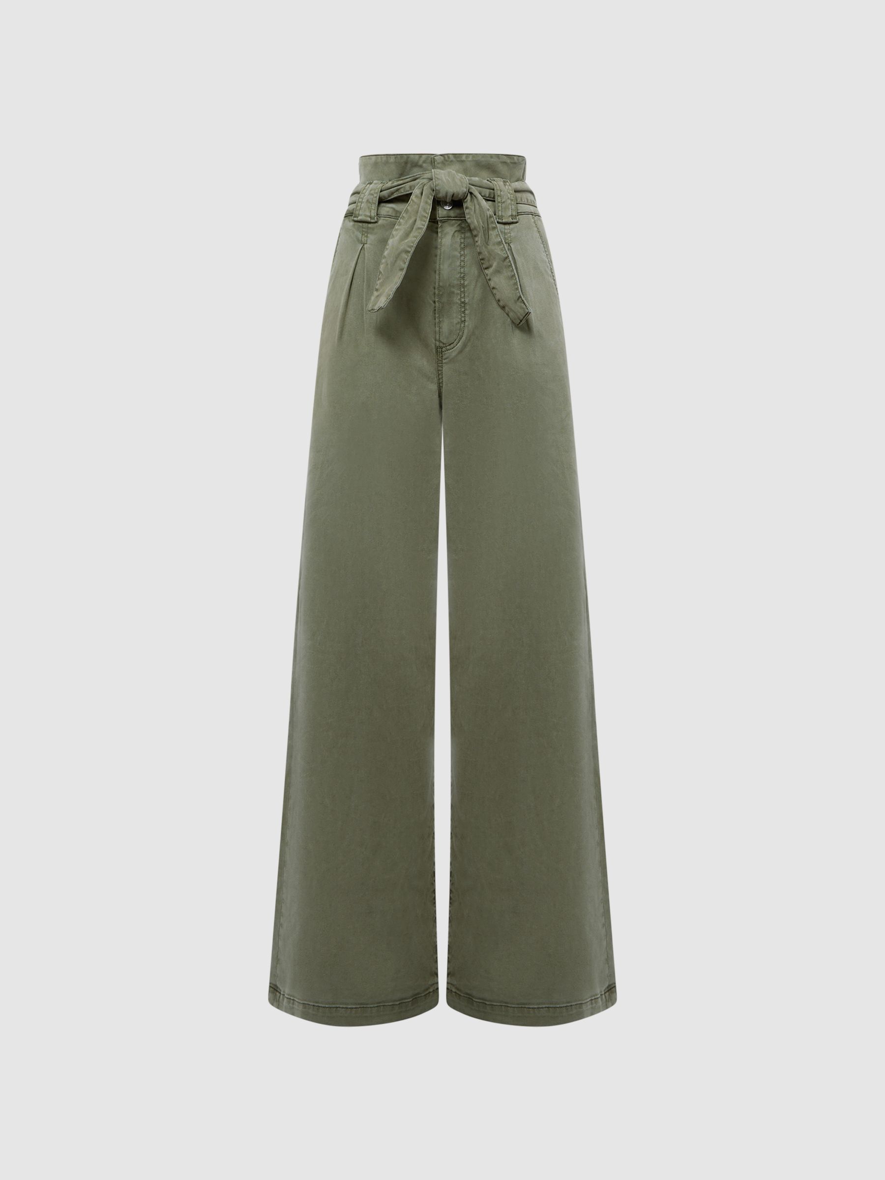 Paige High Rise Paper Bag Trousers in Vintage Ivy Green