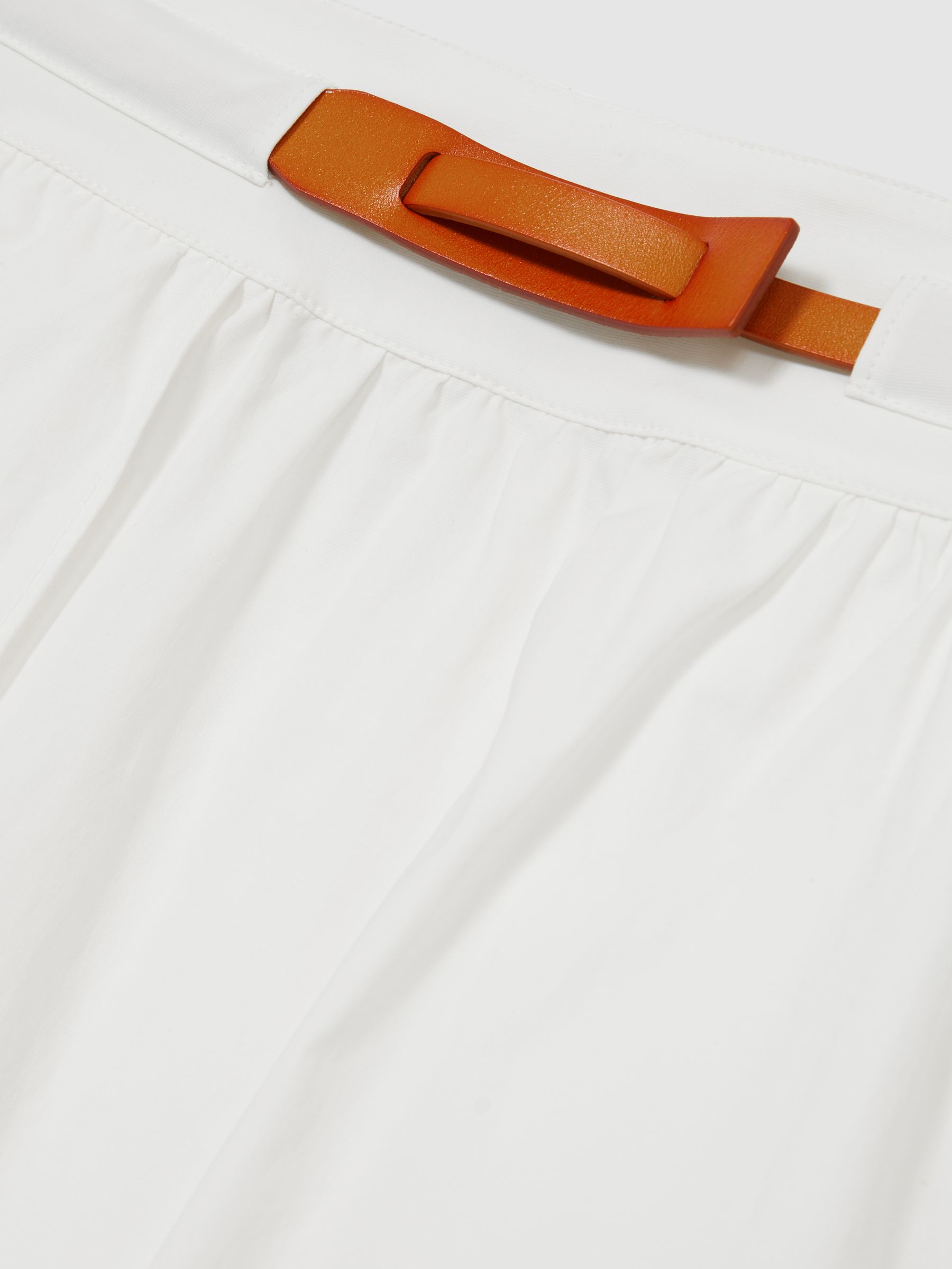 Poplin Belted Split Midi Skirt in Ivory