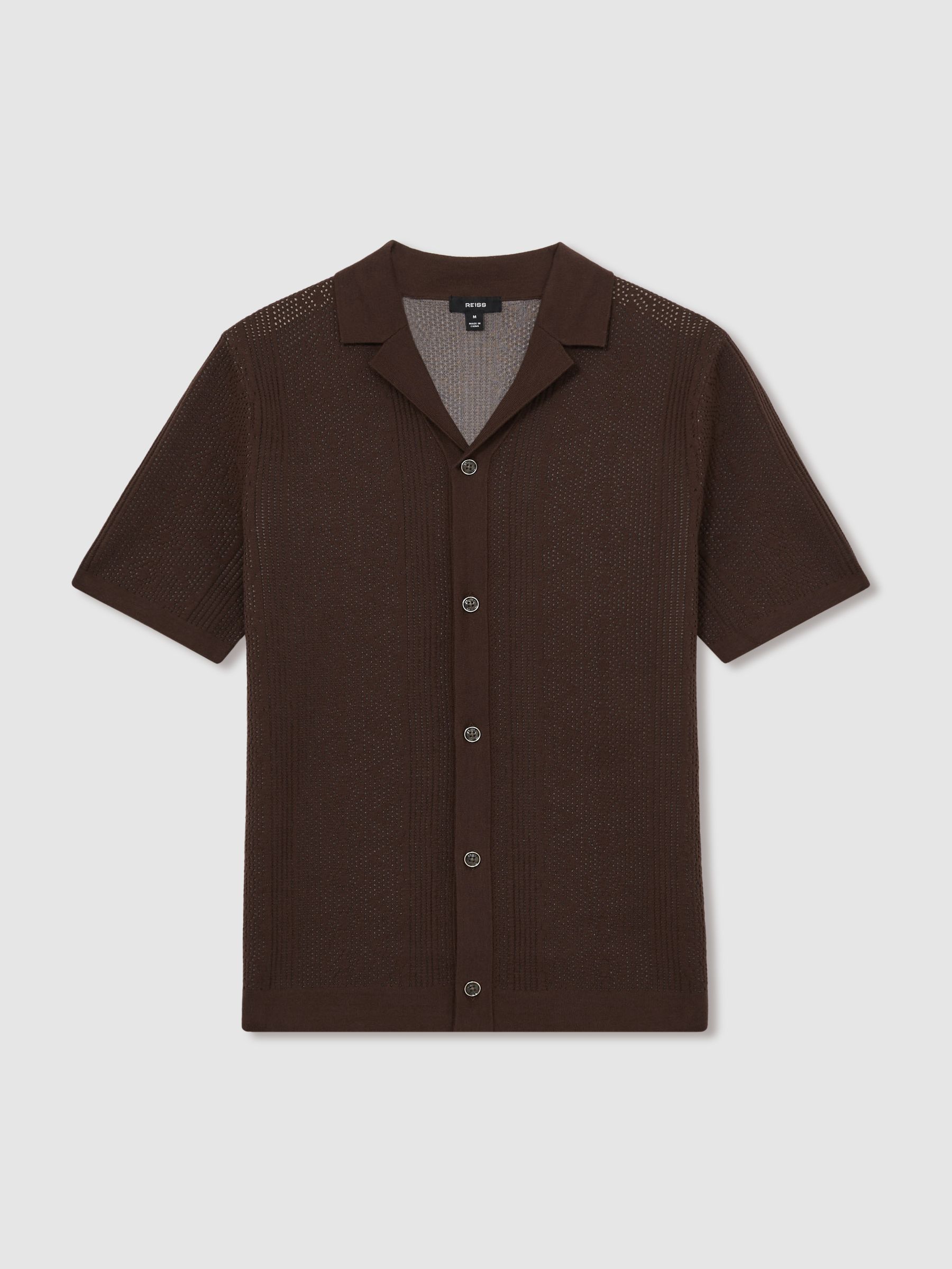 Textured-Knit Short-Sleeve Shirt in Chocolate Brown