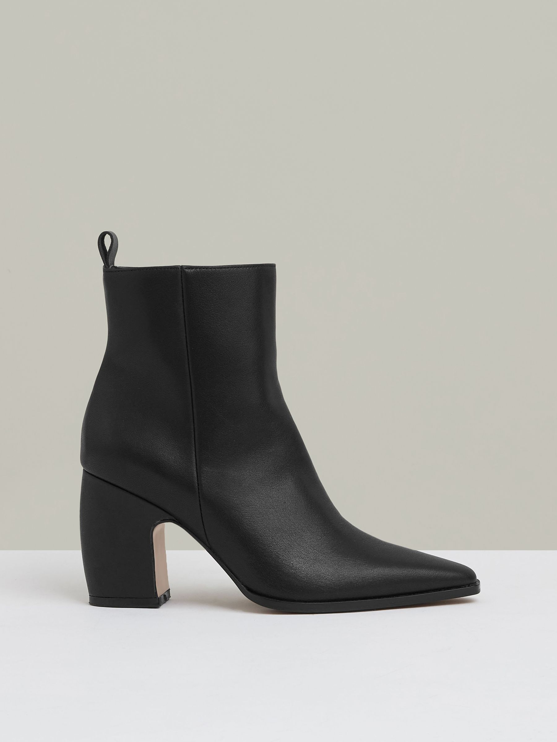 Leather Blocked Heel Ankle Boots in Black