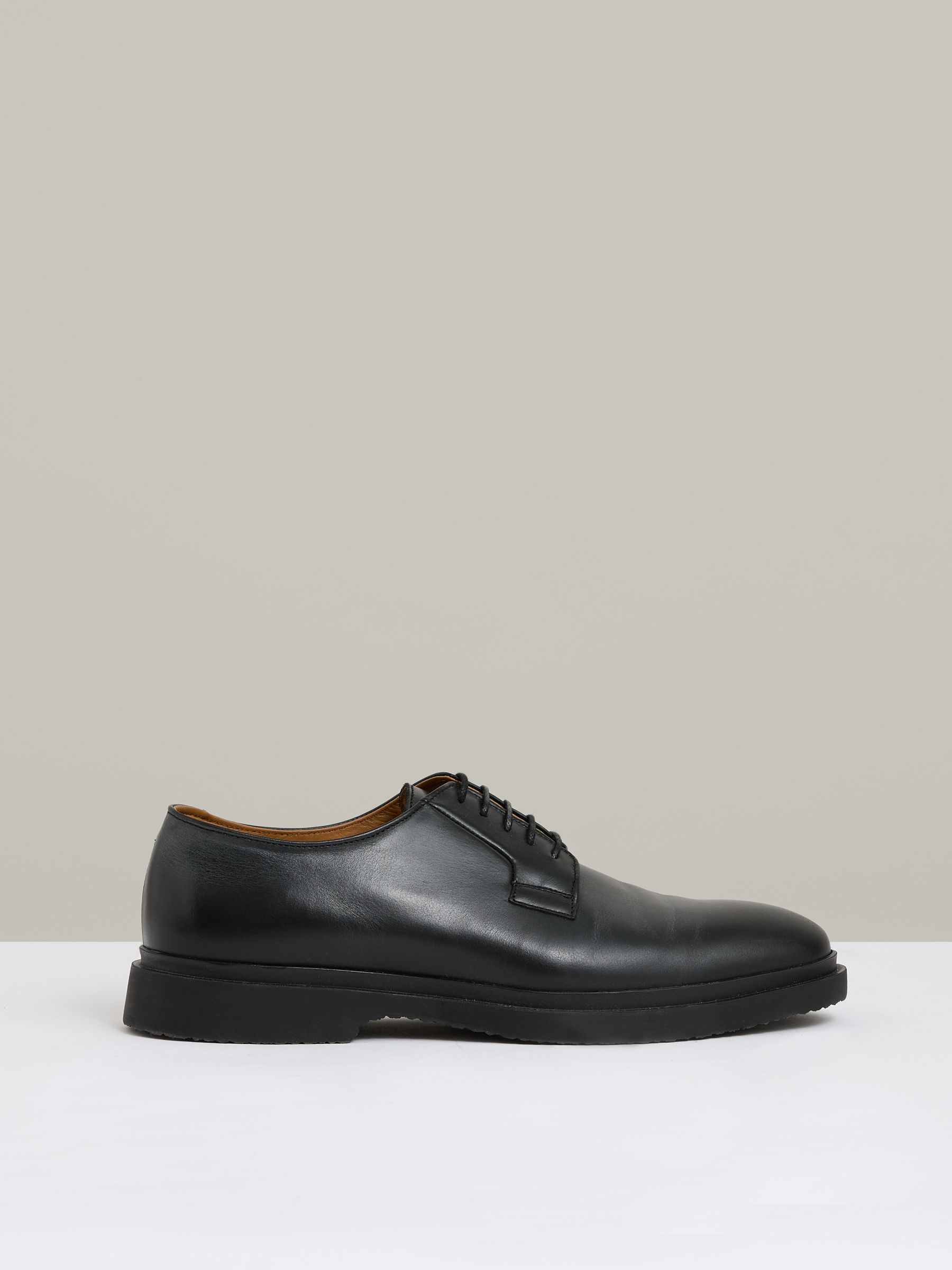 Leather Lace-Up Derby Shoes in Black