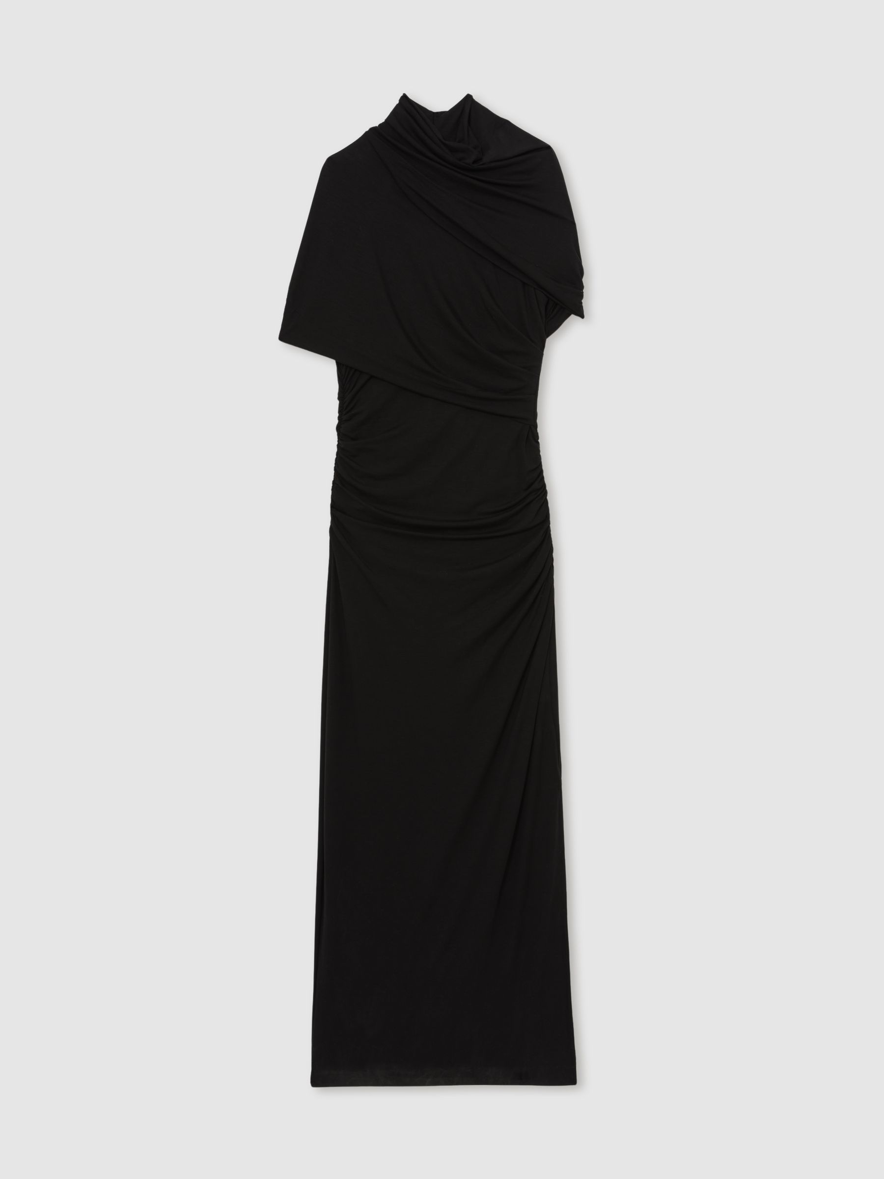 Stretch Lyocell Ruched Midi Dress in Black