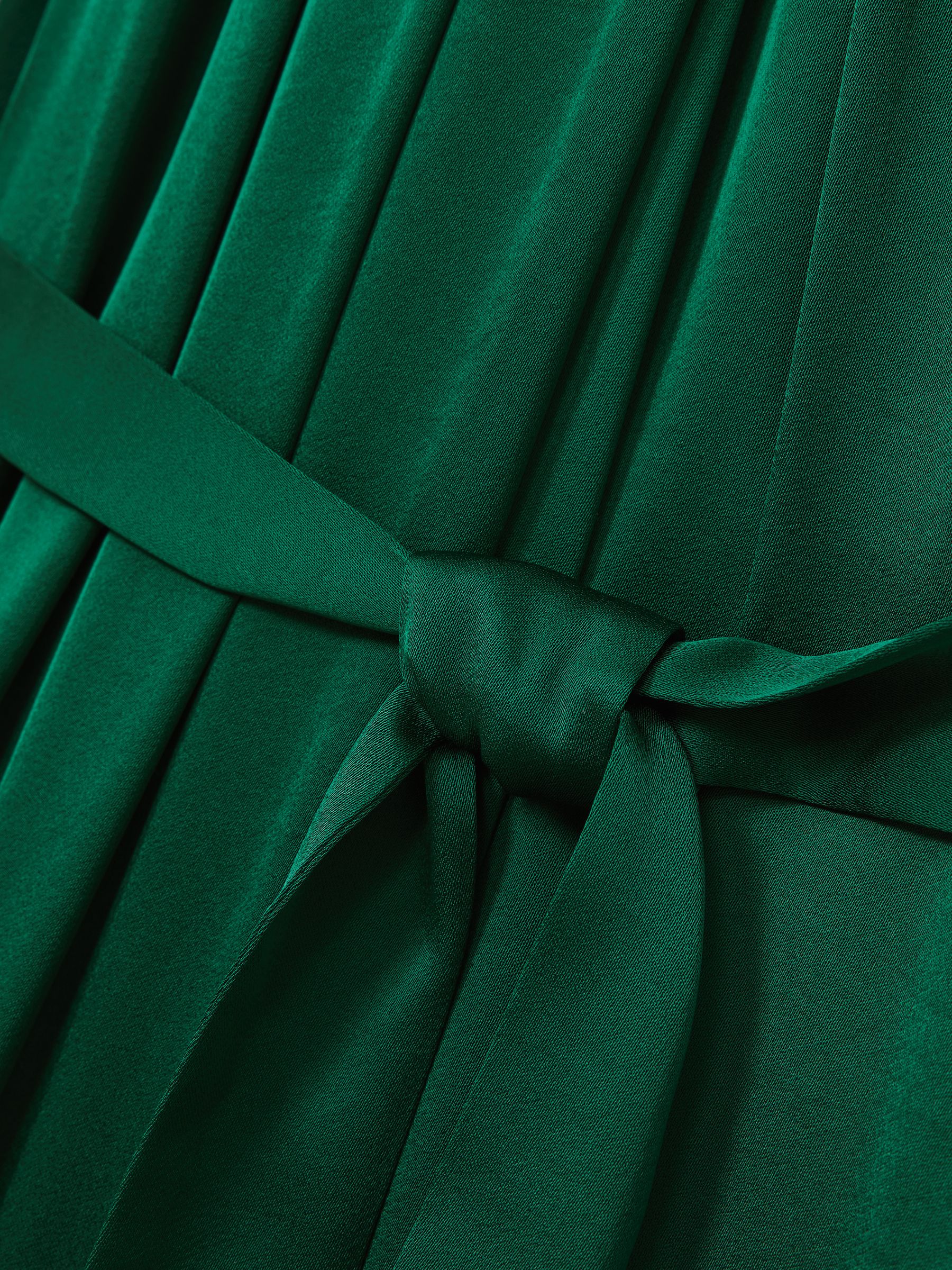Satin Wide-Leg Draped Jumpsuit in Green