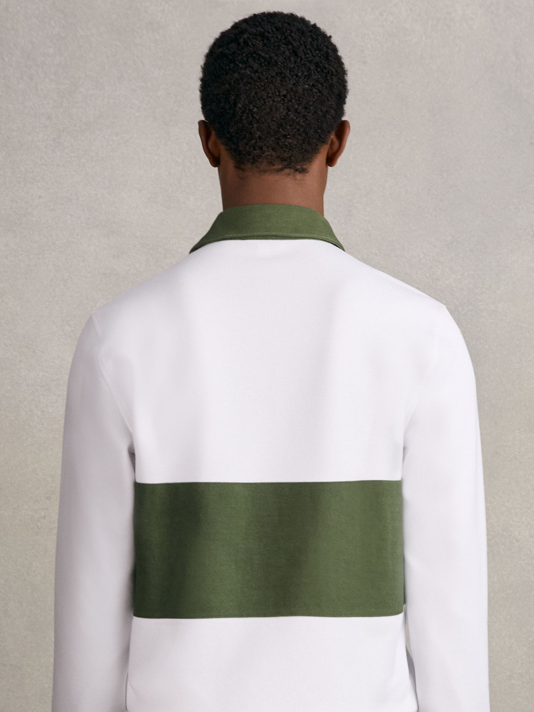 Cotton Colourblock Rugby Shirt in White/Green