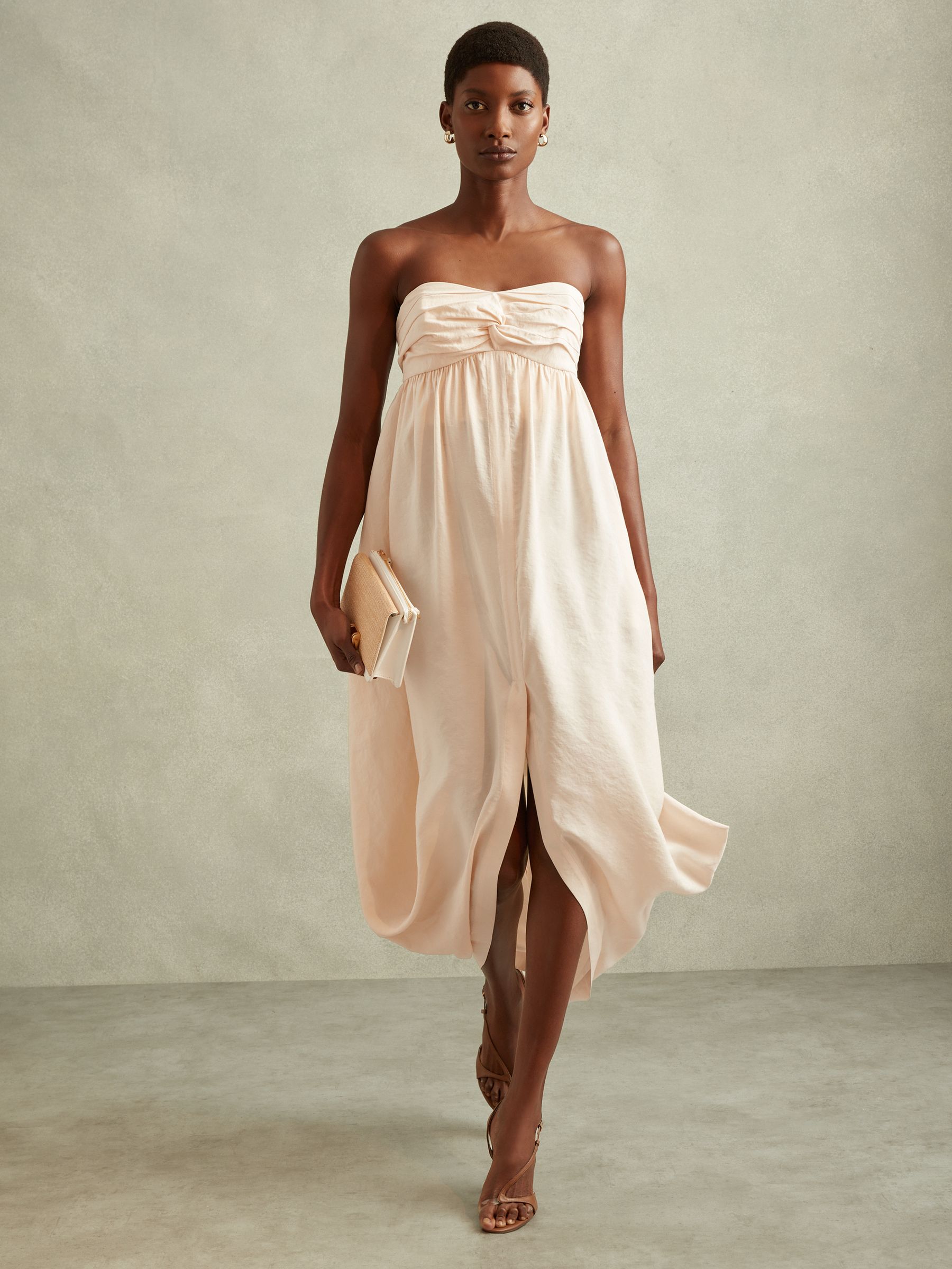 Bustier Bubble Hem Parachute Midi Dress in Neutral