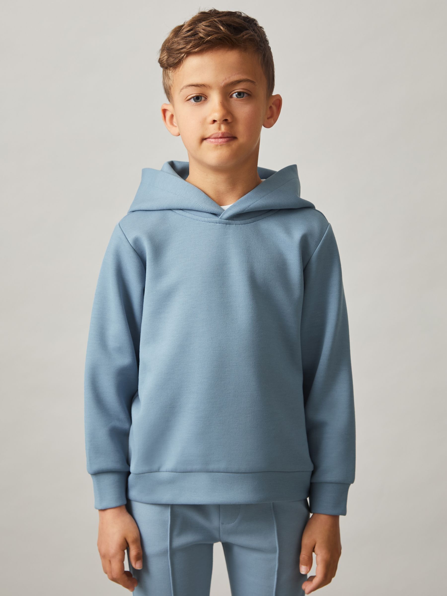 9-13 yrs Interlock Jersey Hoodie in Soft Denim Blue