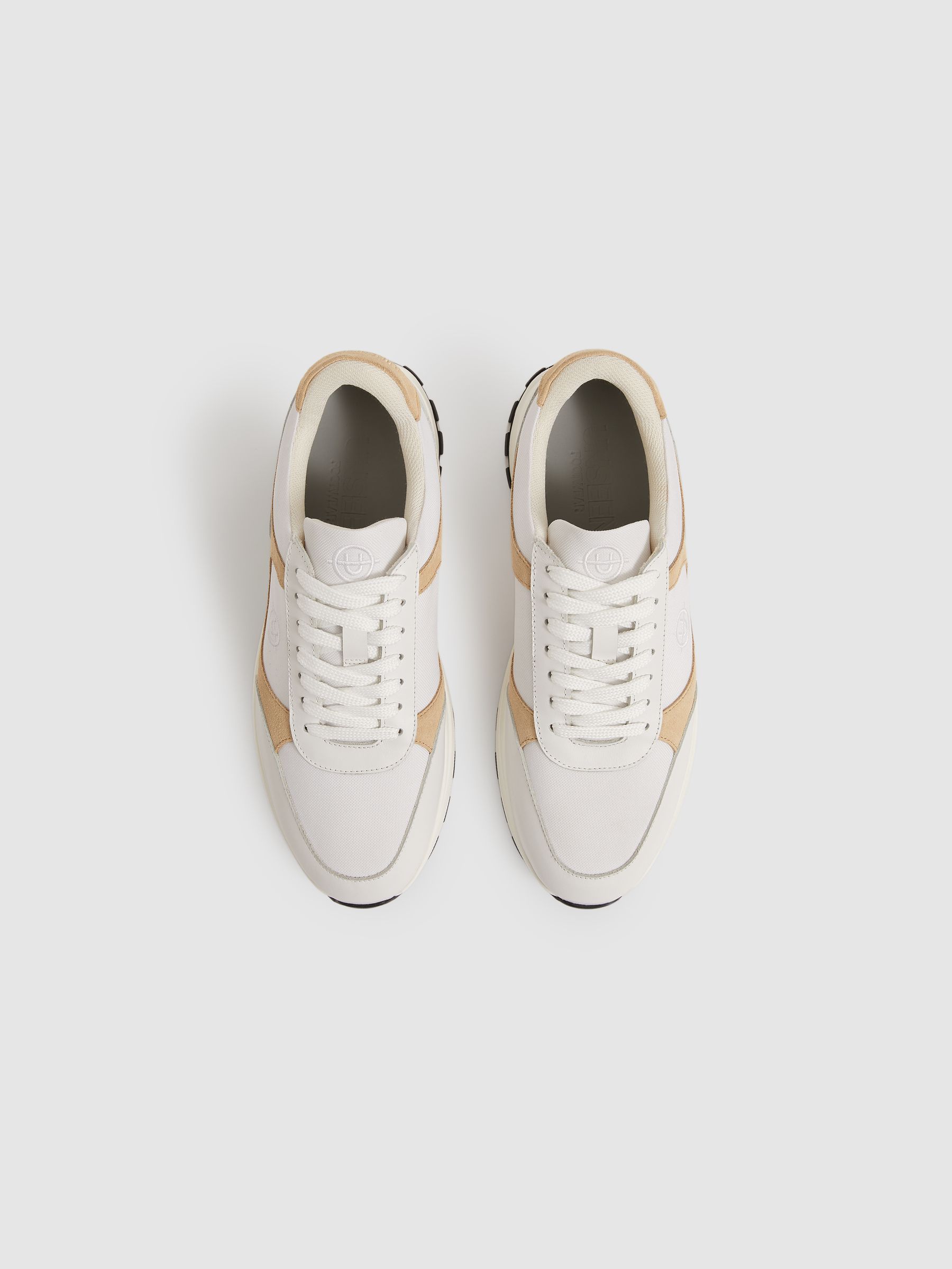 Unseen Suede Leather Colour-Block Trainers in White/Taupe