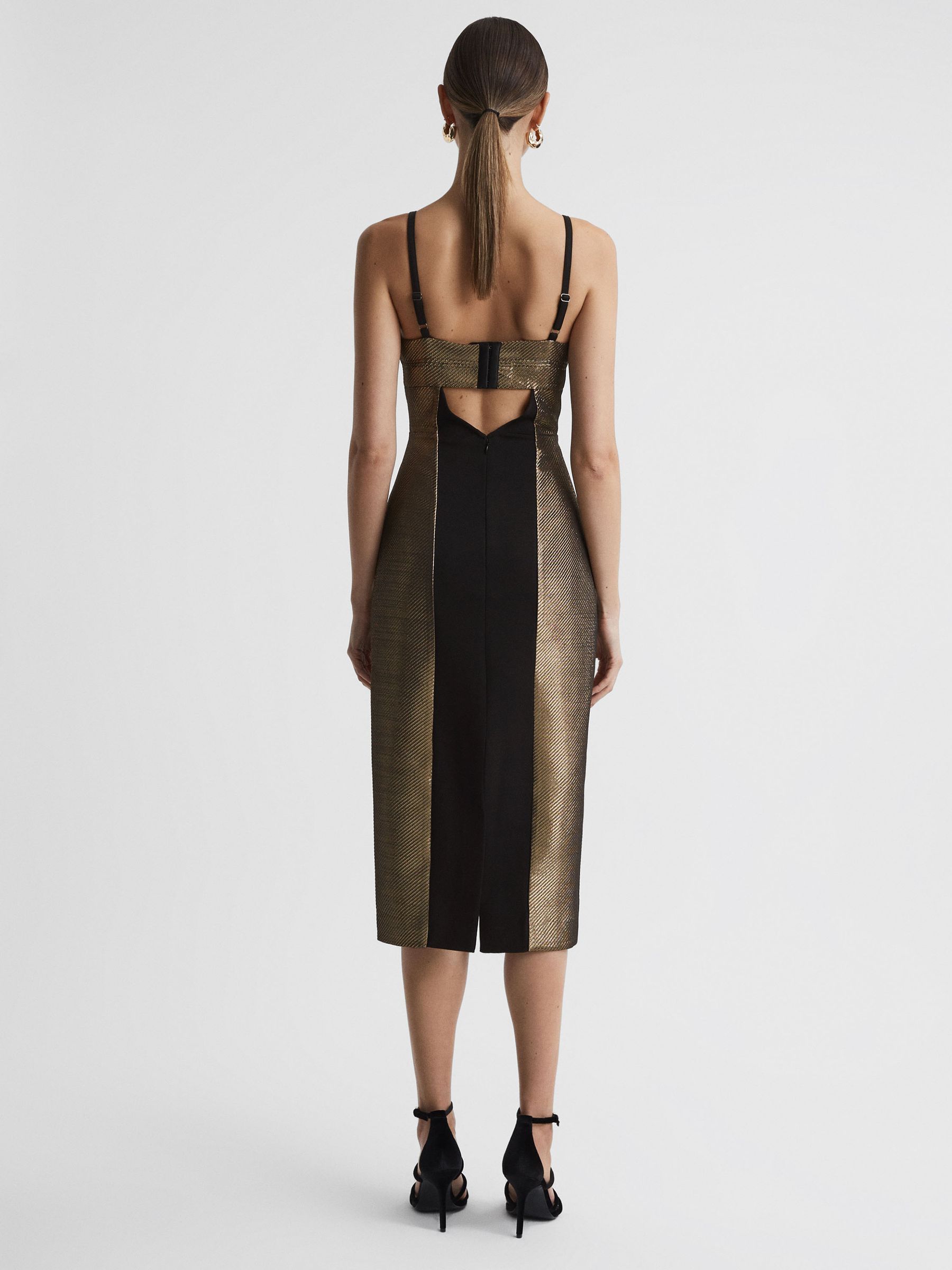 Metallic Bodycon Midi Dress in Gold