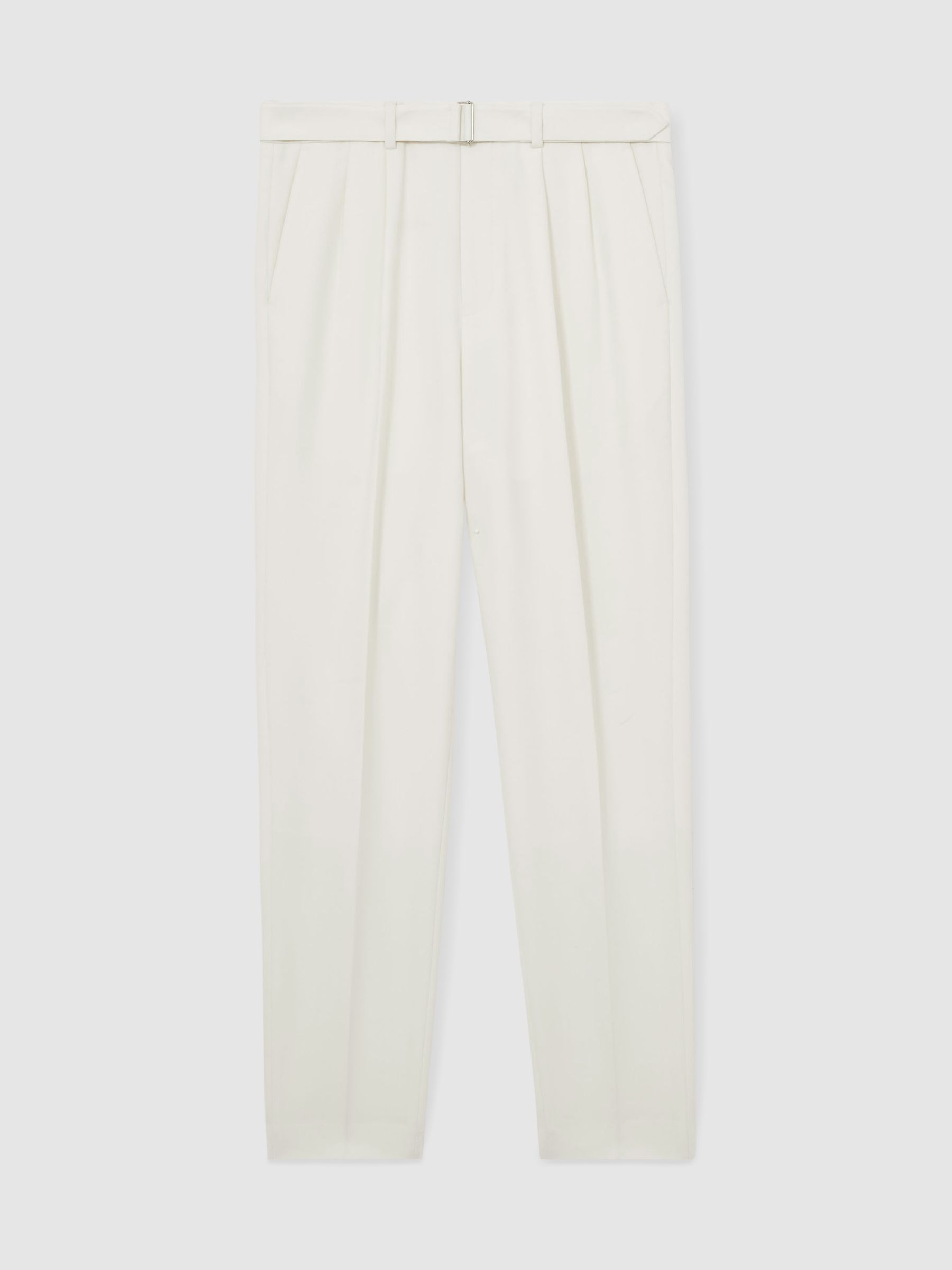 Wool-Blend Belted Trousers in White