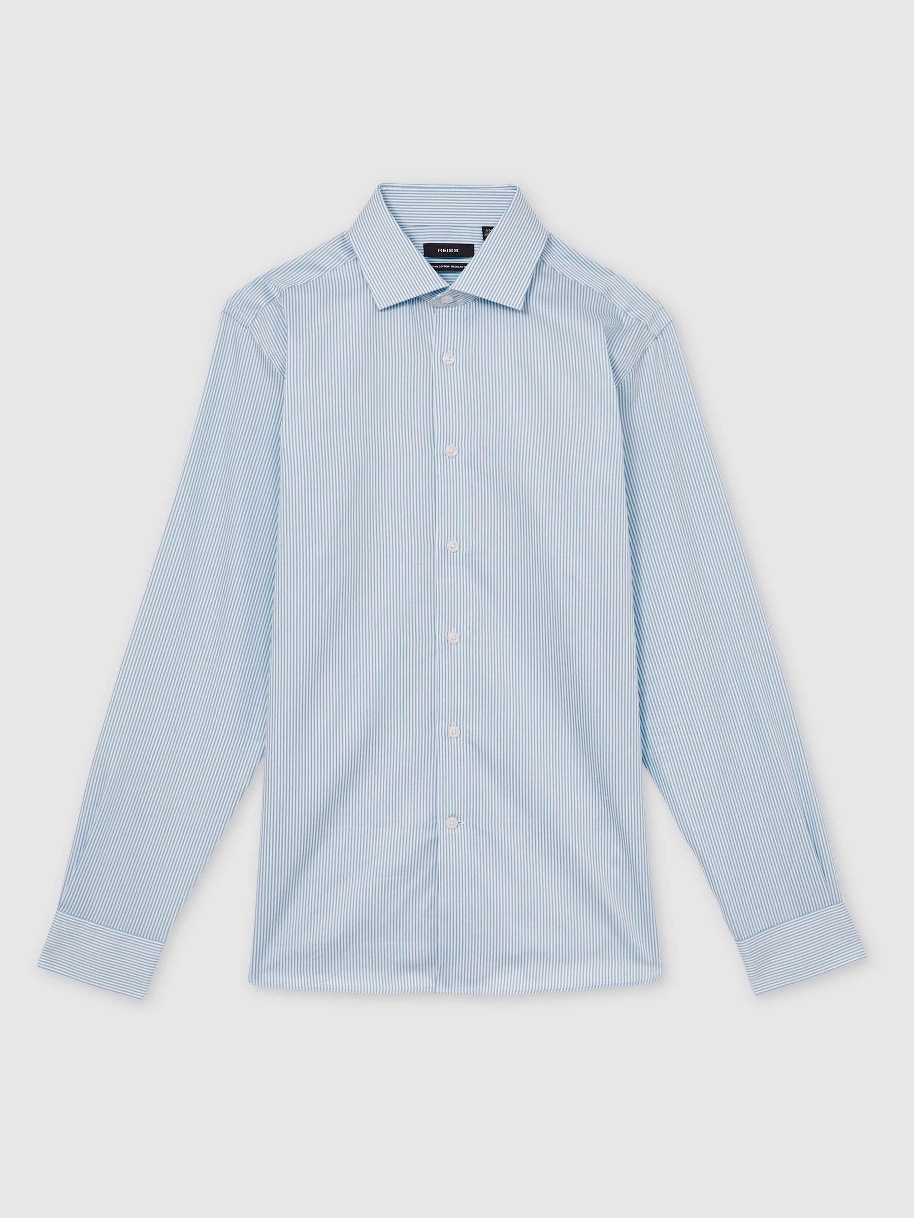 Regular Fit Cotton Sateen Shirt in Blue Stripe