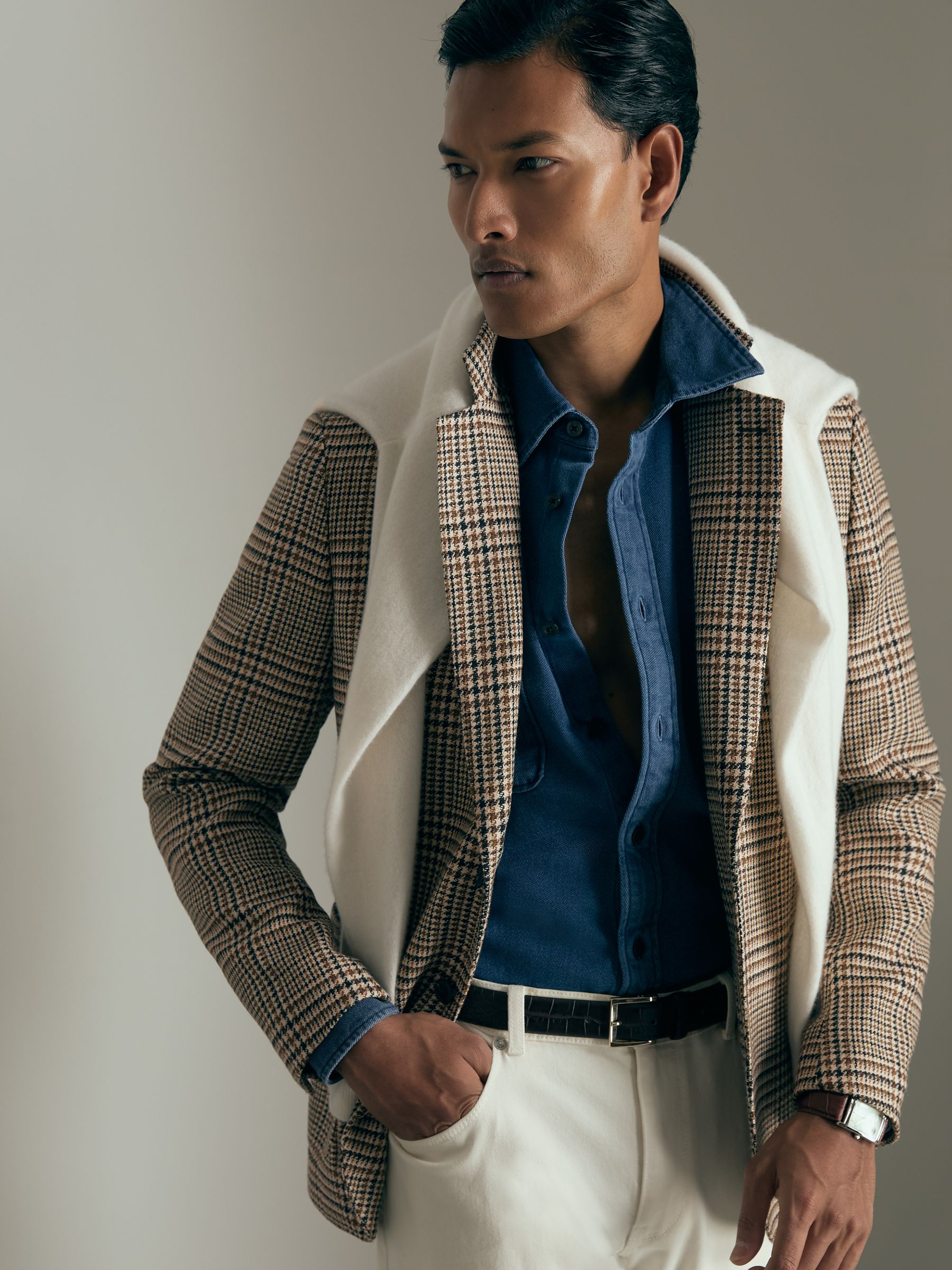 Atelier Single-Breasted Blazer in Wool Prince of Wales-Check in Brown