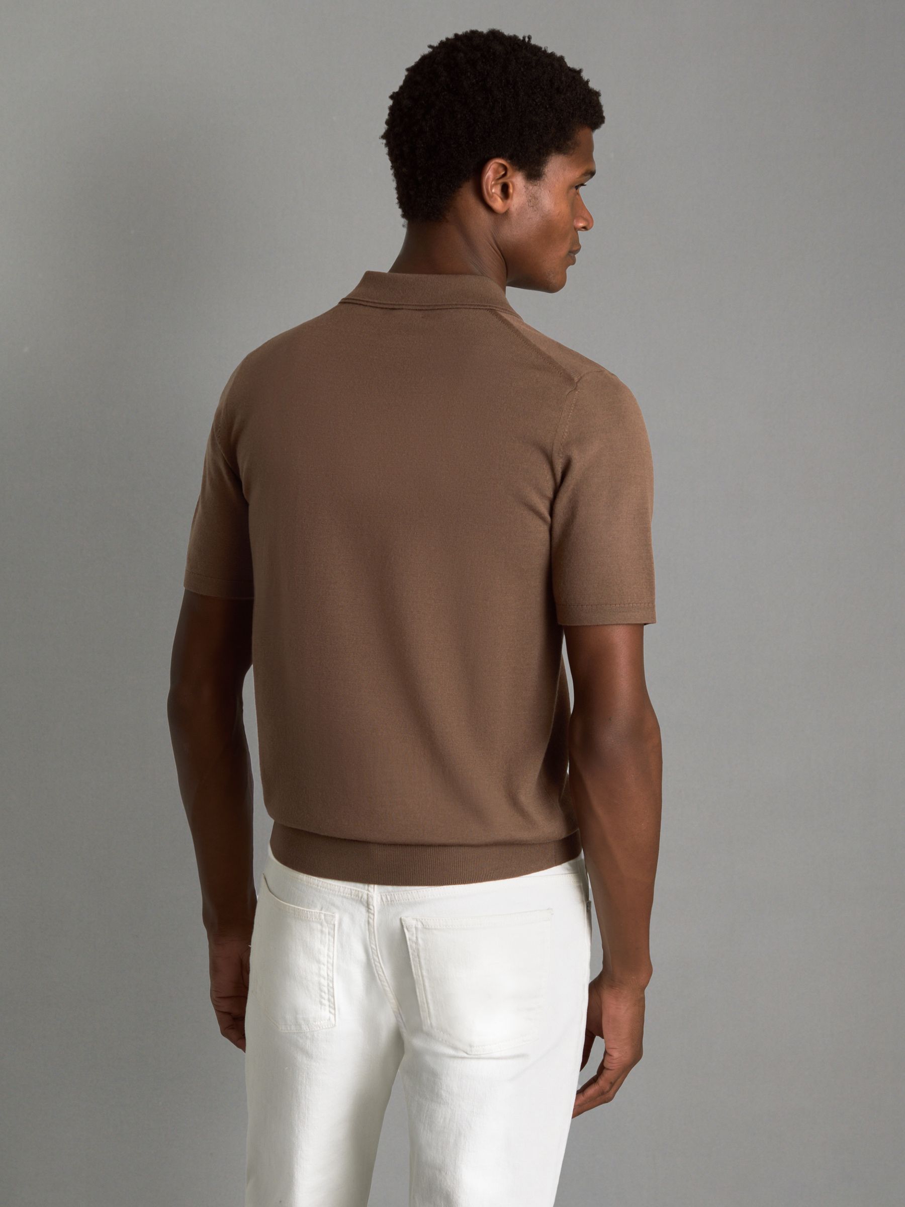 Merino Wool Half-Zip Funnel Neck Jumper in Pecan Brown