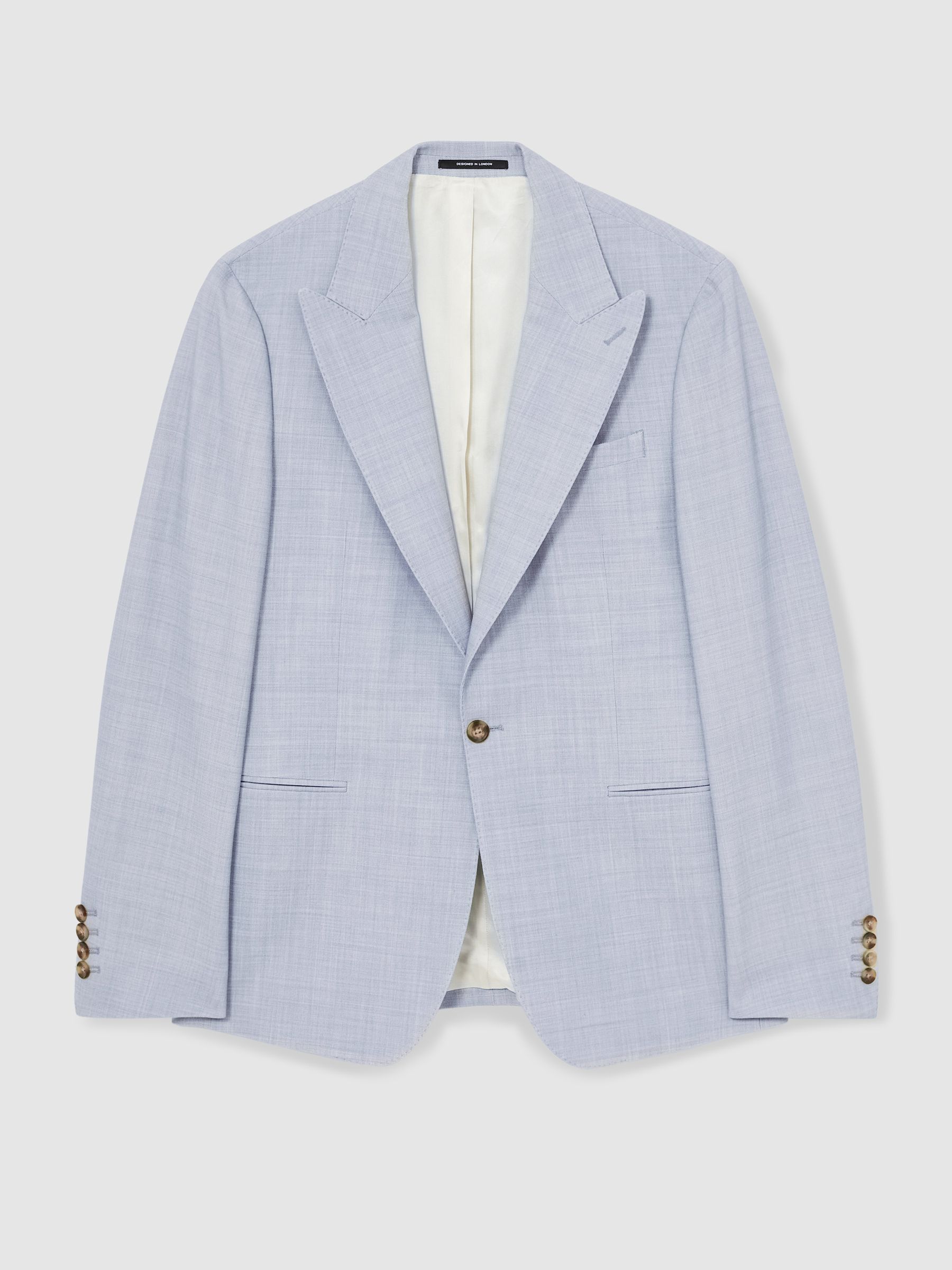 Single-Breasted Textured Blazer Slim-Fit With Wool in Soft Blue