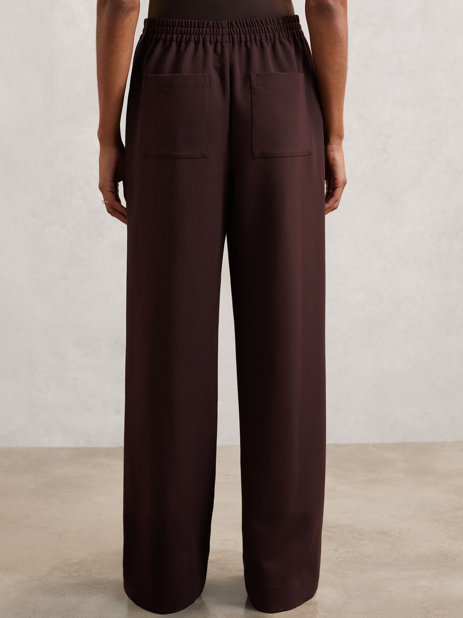 Wide Leg Elasticated Waist Trousers in Burgundy