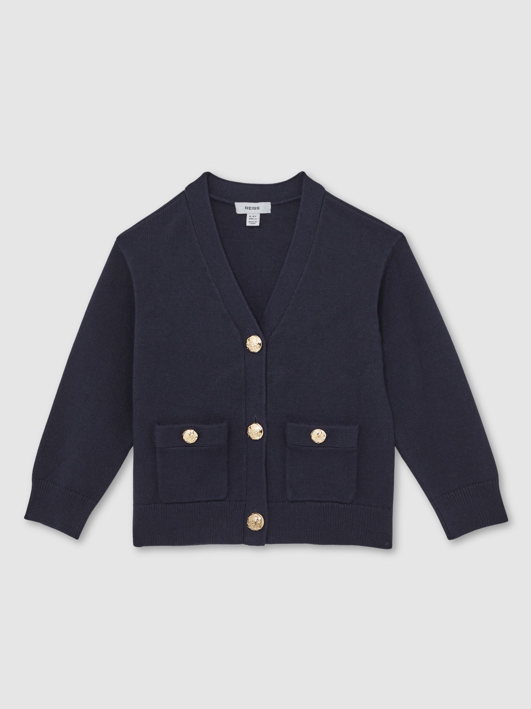 3-9 yrs Knitted Embossed-Button Cardigan in Navy