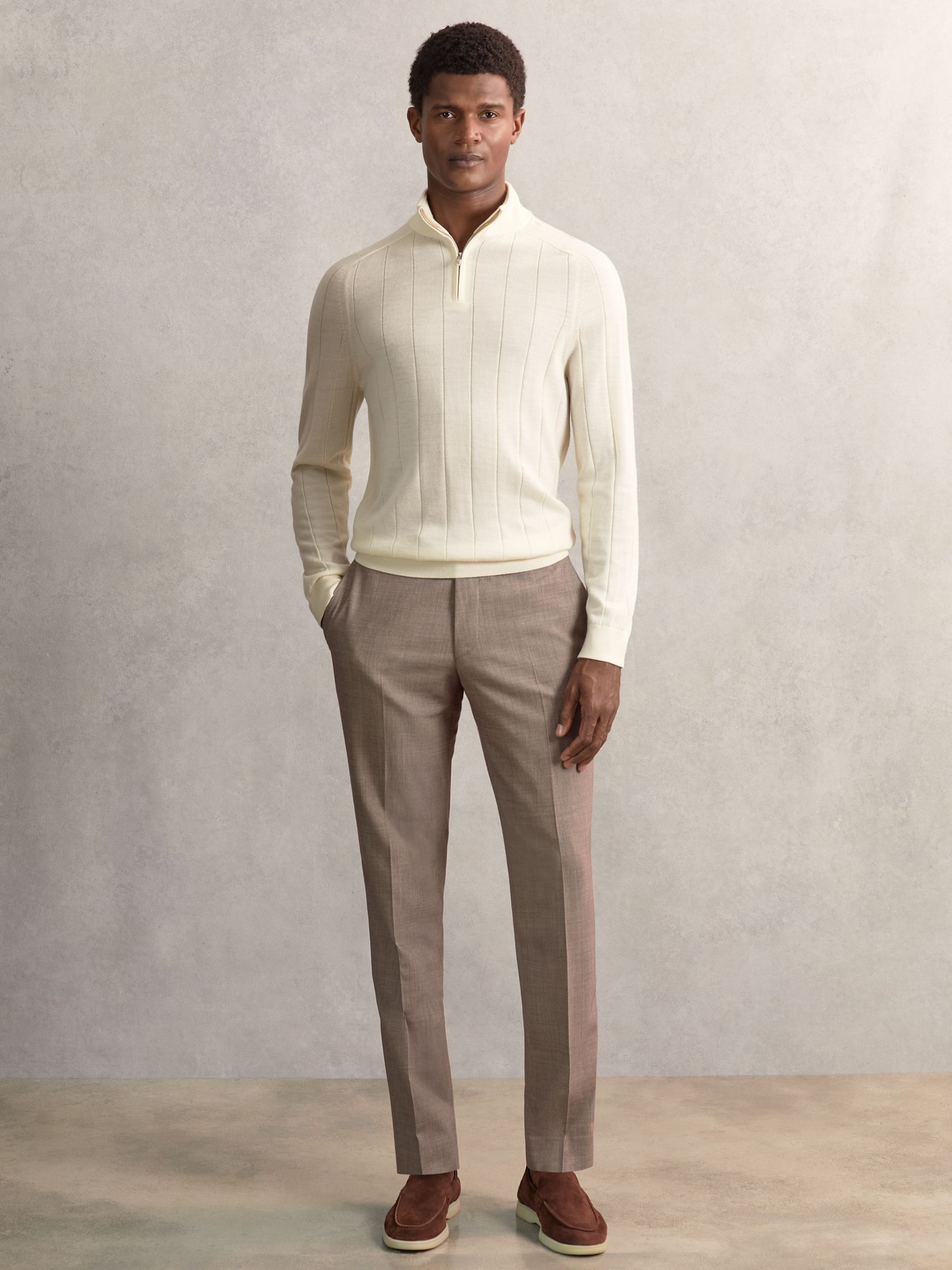 Merino Wool Wide-Rib Half-Zip Jumper in Bianco