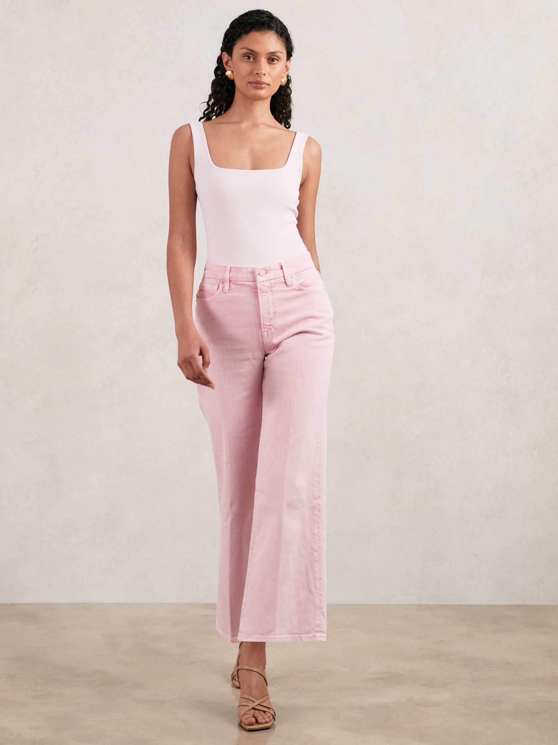 Cropped Palazzo Jeans in Rose Pink