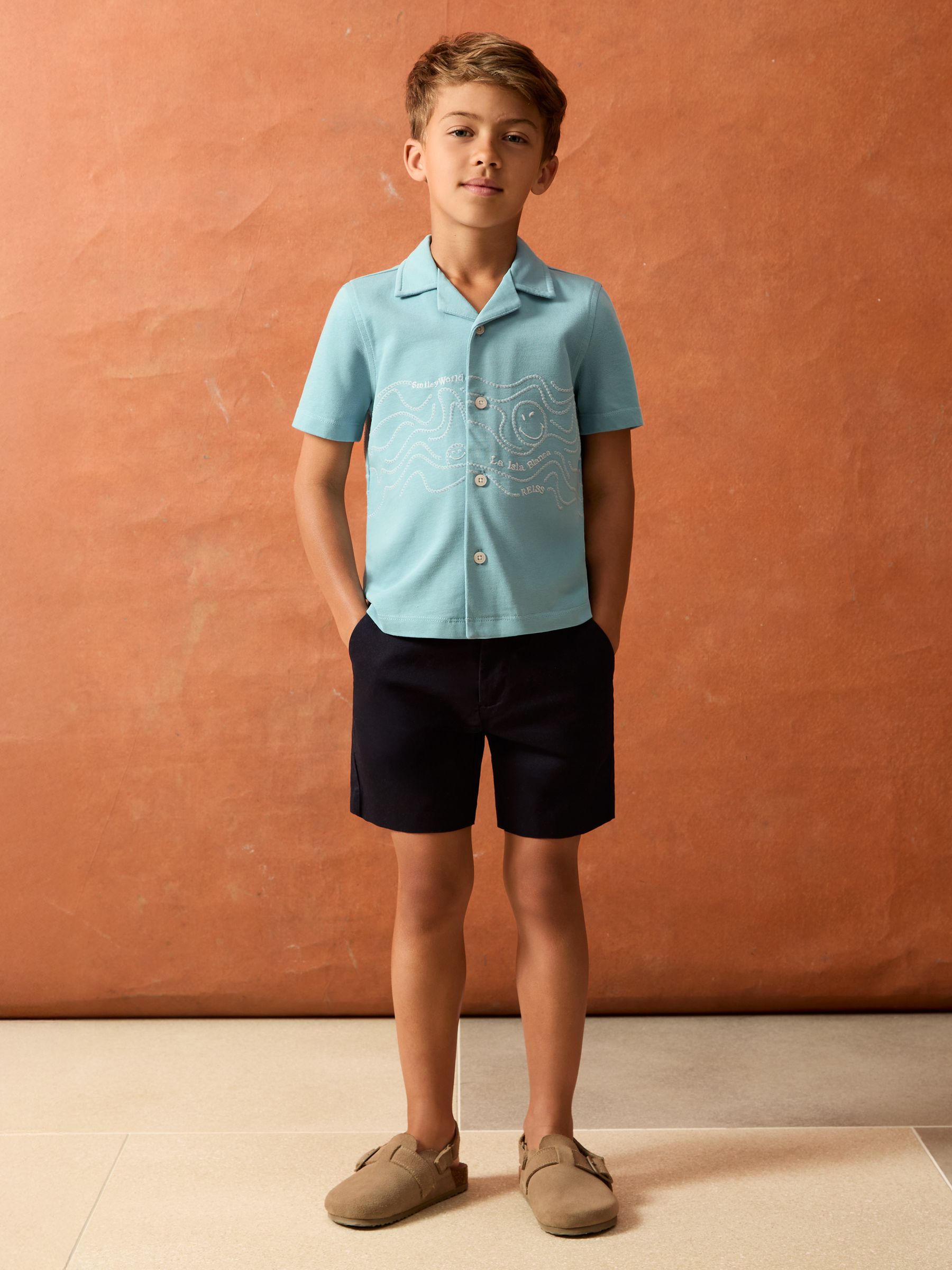 9-13 yrs SmileyWorld | Reiss Embroidered Shirt in Sky Blue
