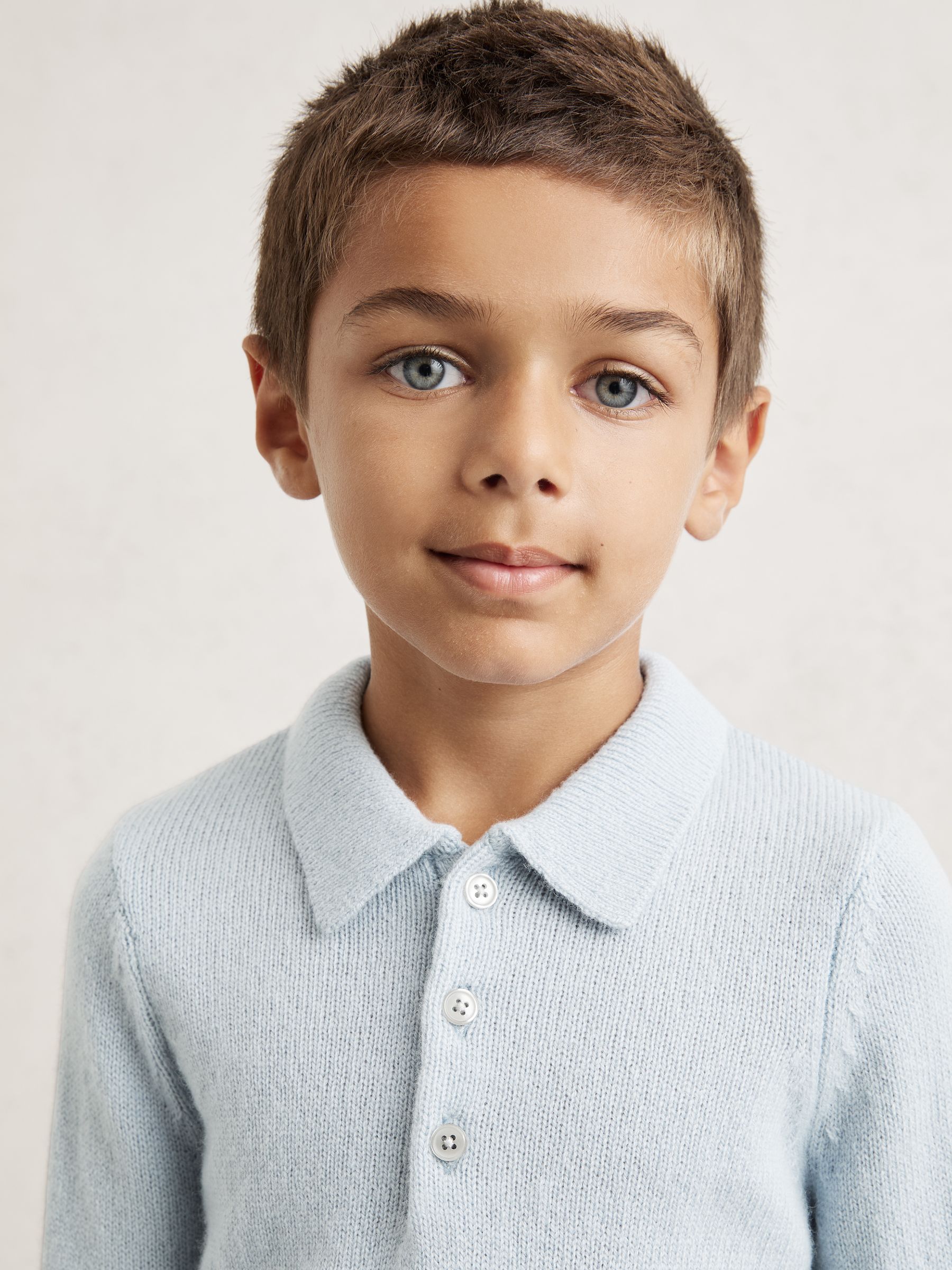 3-9 yrs Wool And Cashmere Polo Jumper in Blue Fog