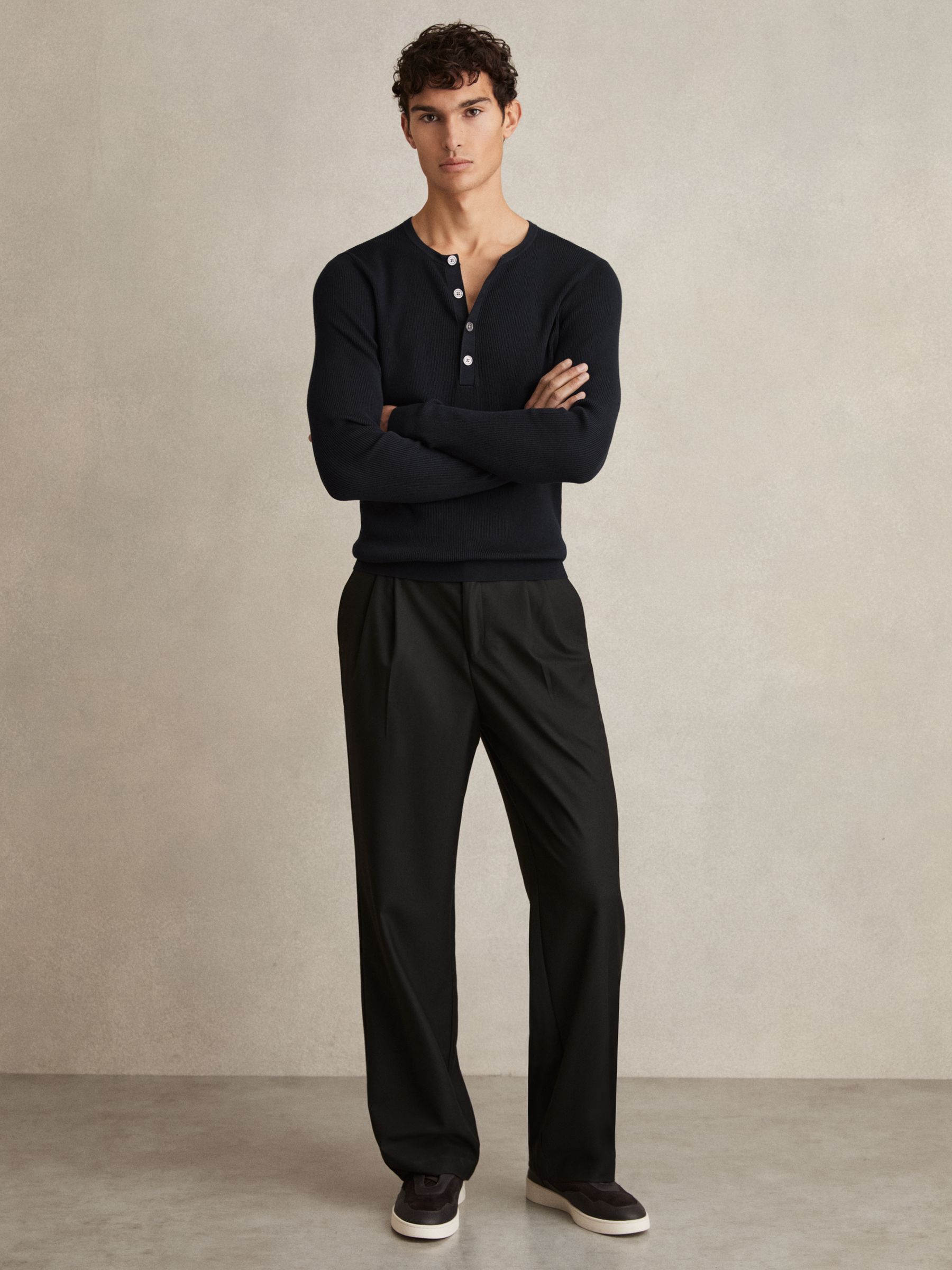 Rib Knit Henley Jumper in Navy