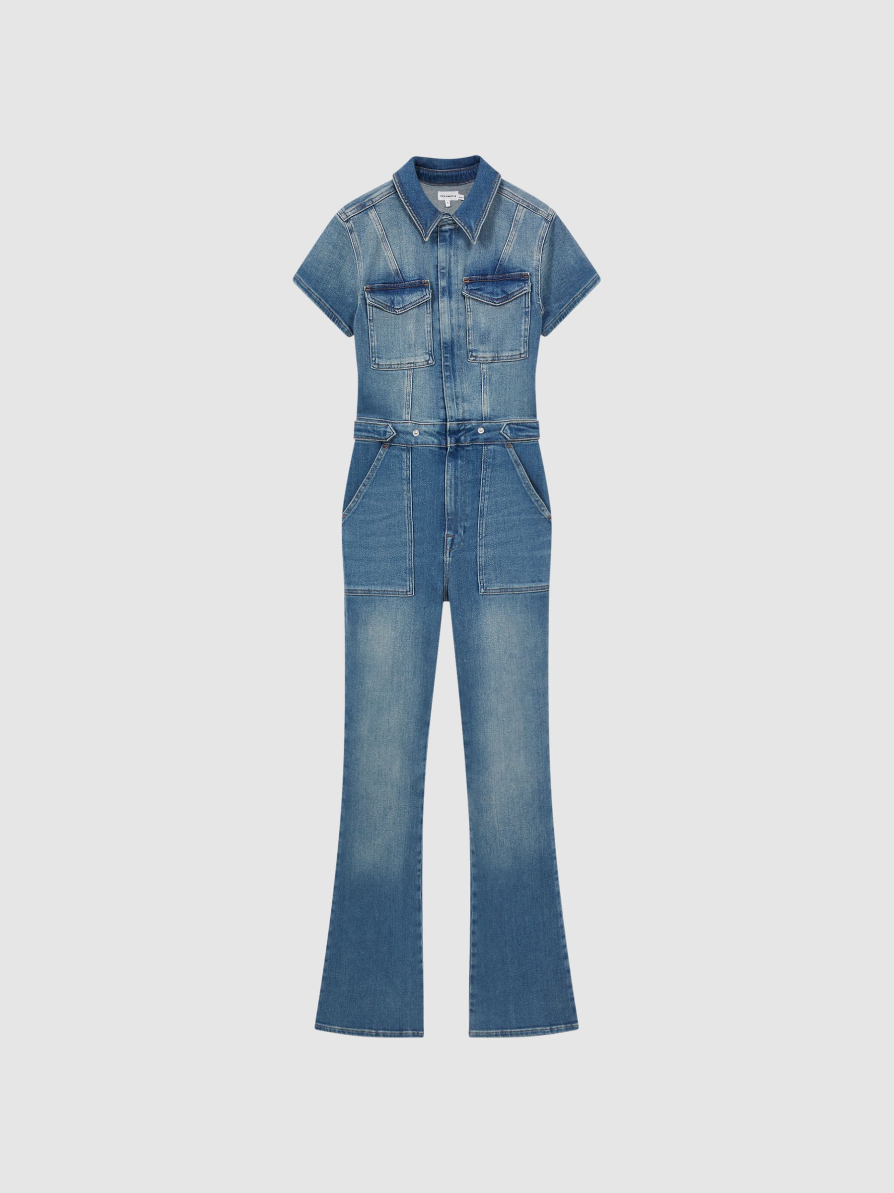 Good American Denim Bootcut Jumpsuit in Blue