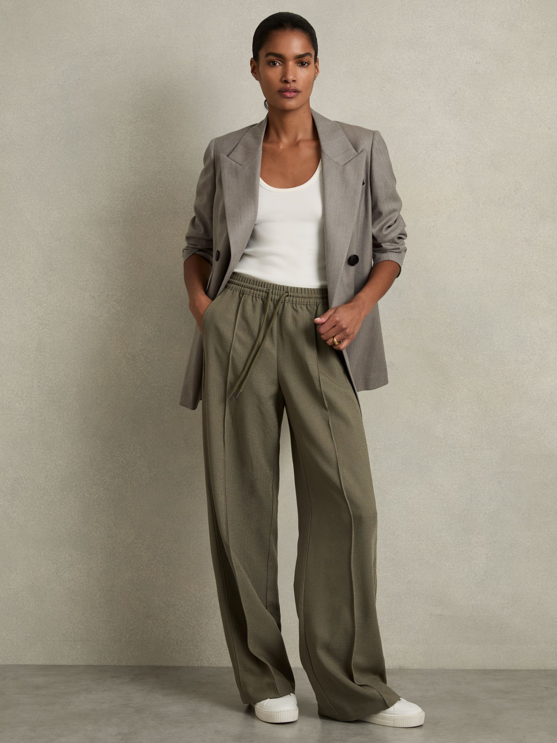 Wide-Leg Drawstring Trousers in Khaki