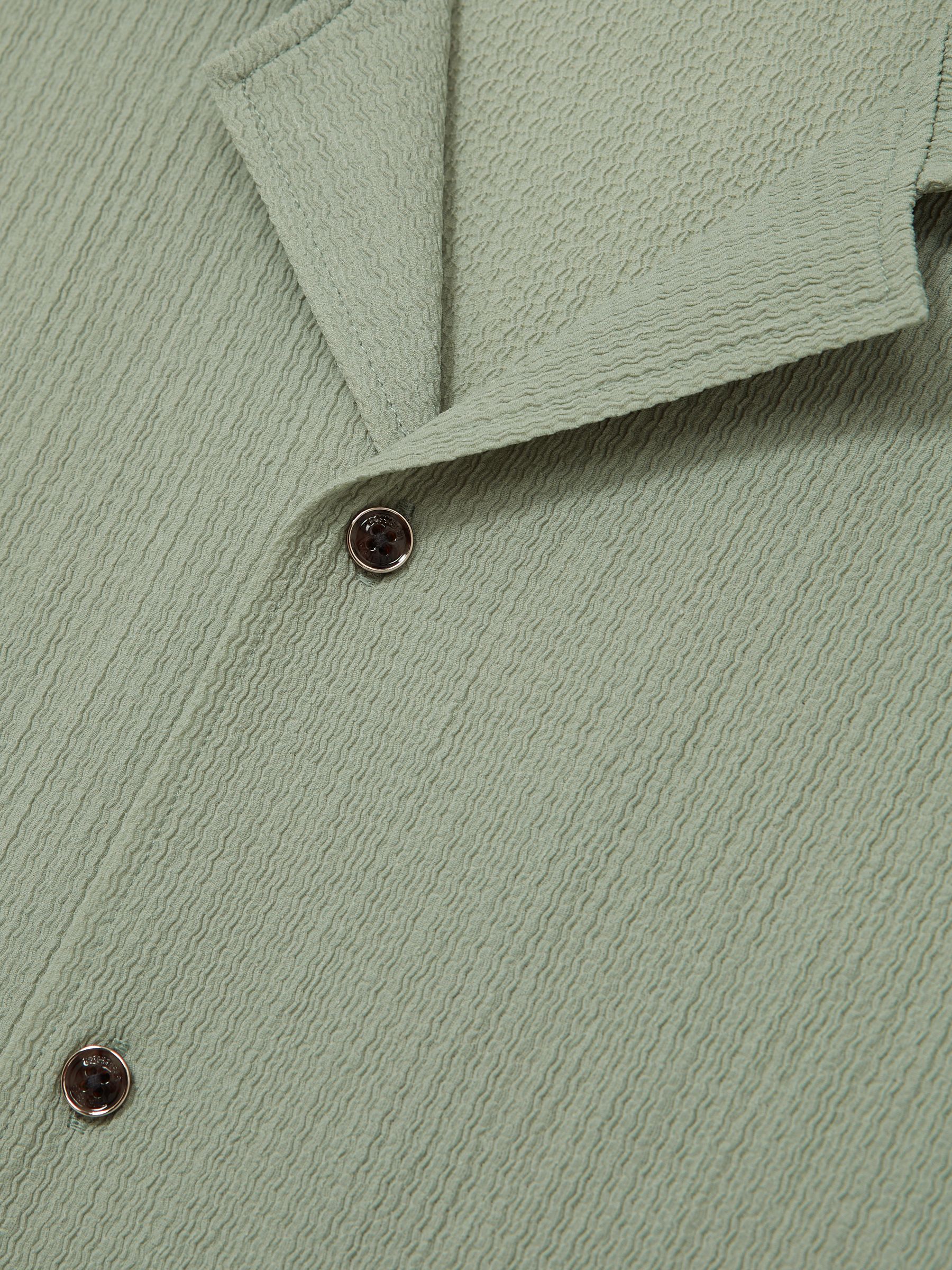 Textured Crepe Cuban Collar Shirt in Sage Green