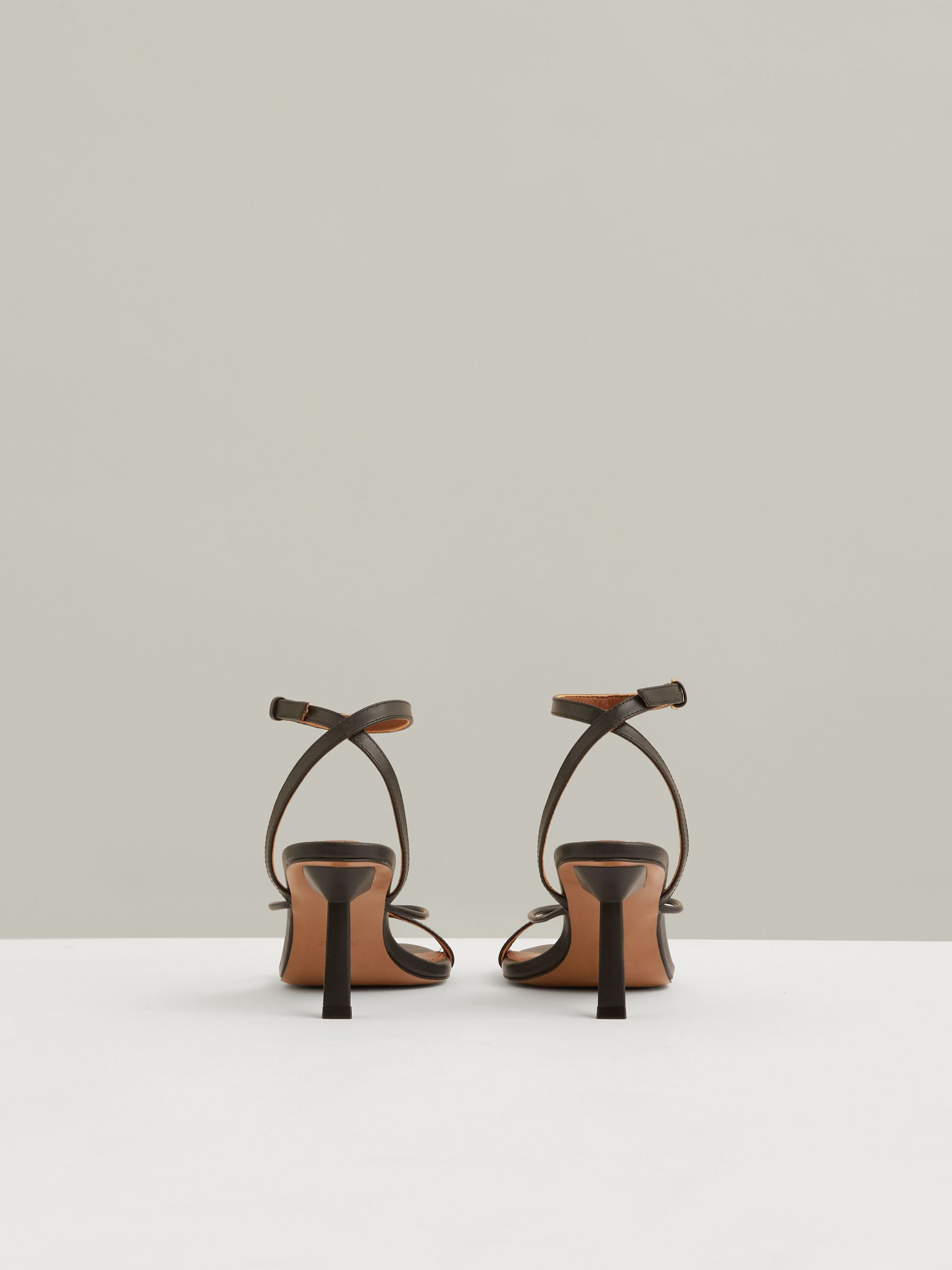 Leather Strappy Heeled Sandals in Black