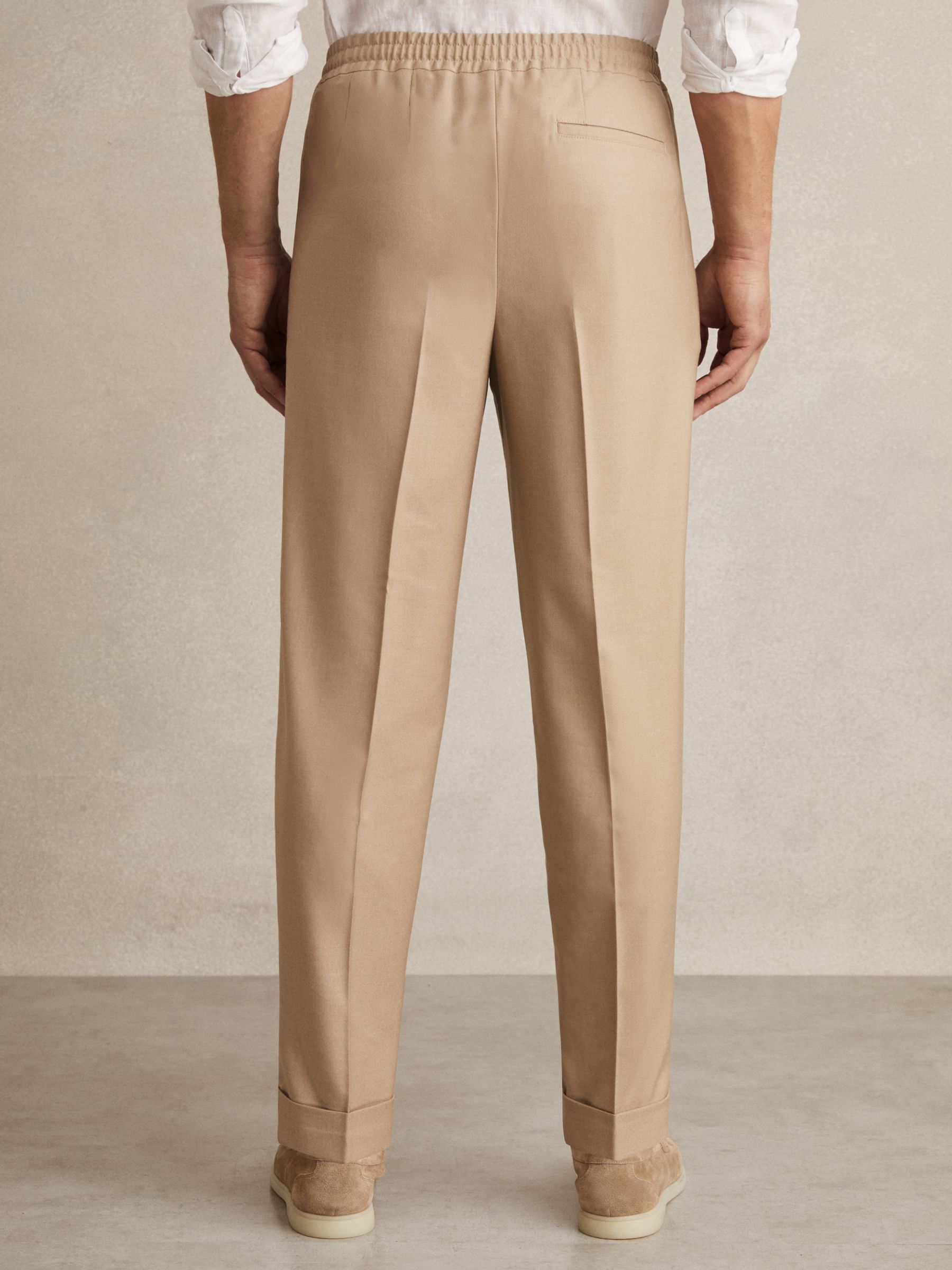Relaxed Drawstring Trousers with Turn-Ups in Soft Camel Brown