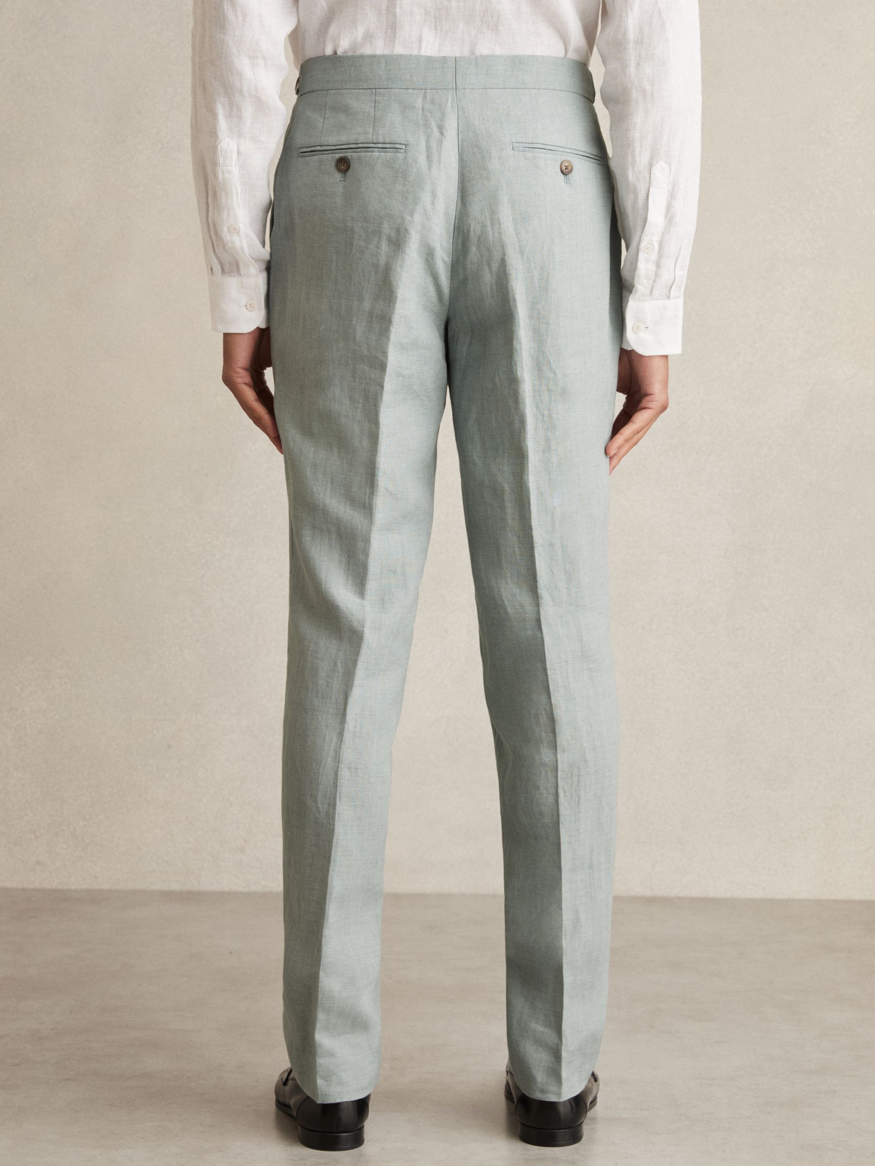 Linen Slim-Fit Suit Trousers in Ocean Green