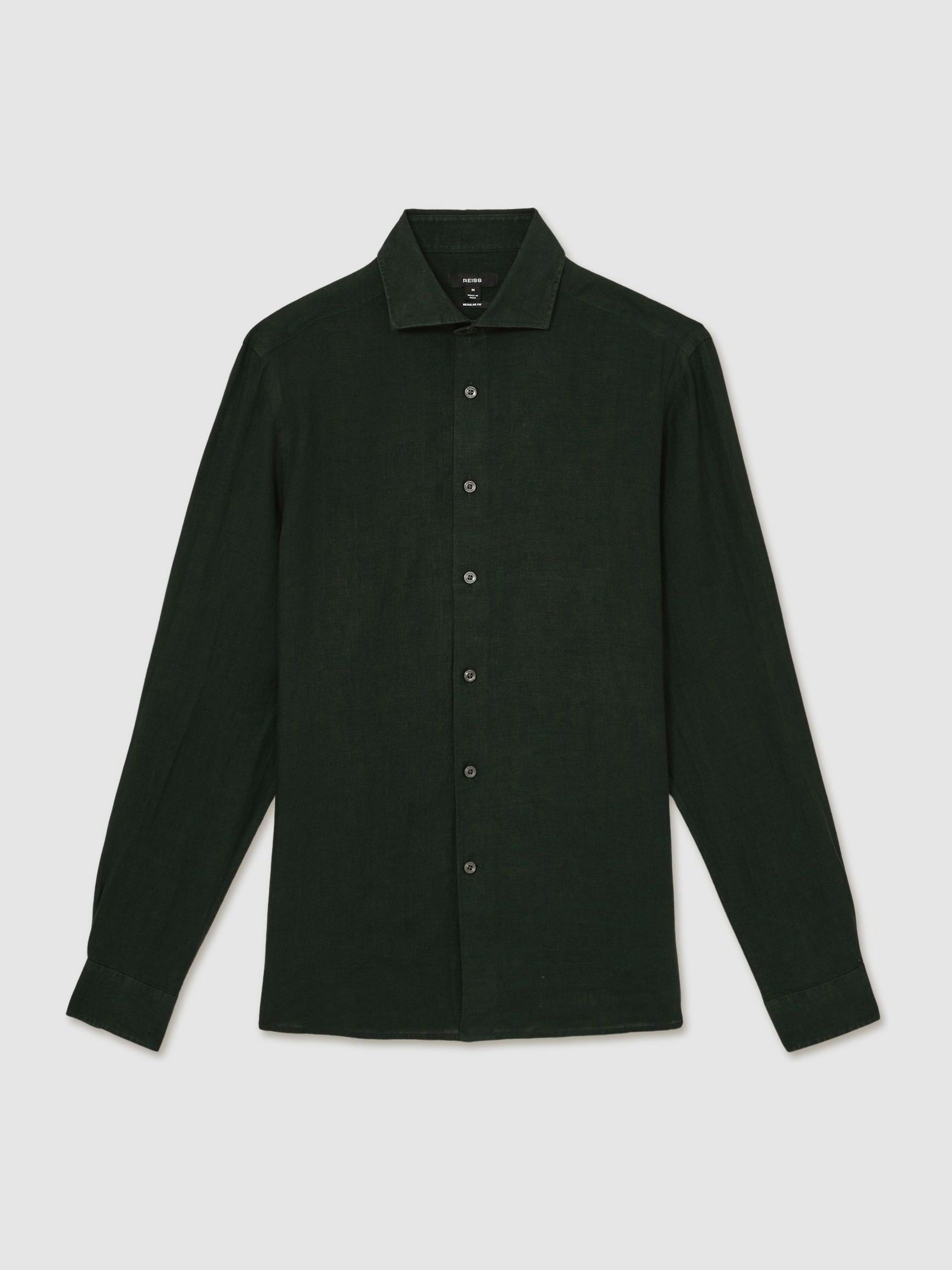 Linen Button-Through Shirt in Dark Hunting Green