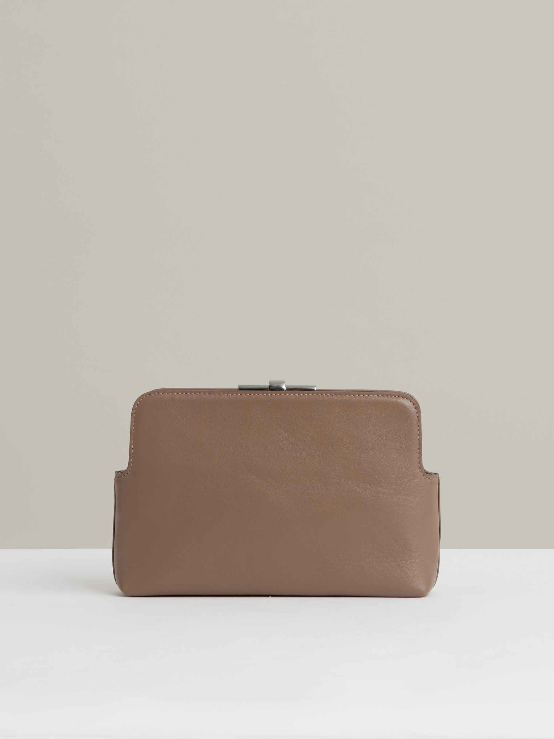 Leather Frame Clutch Bag in Neutral