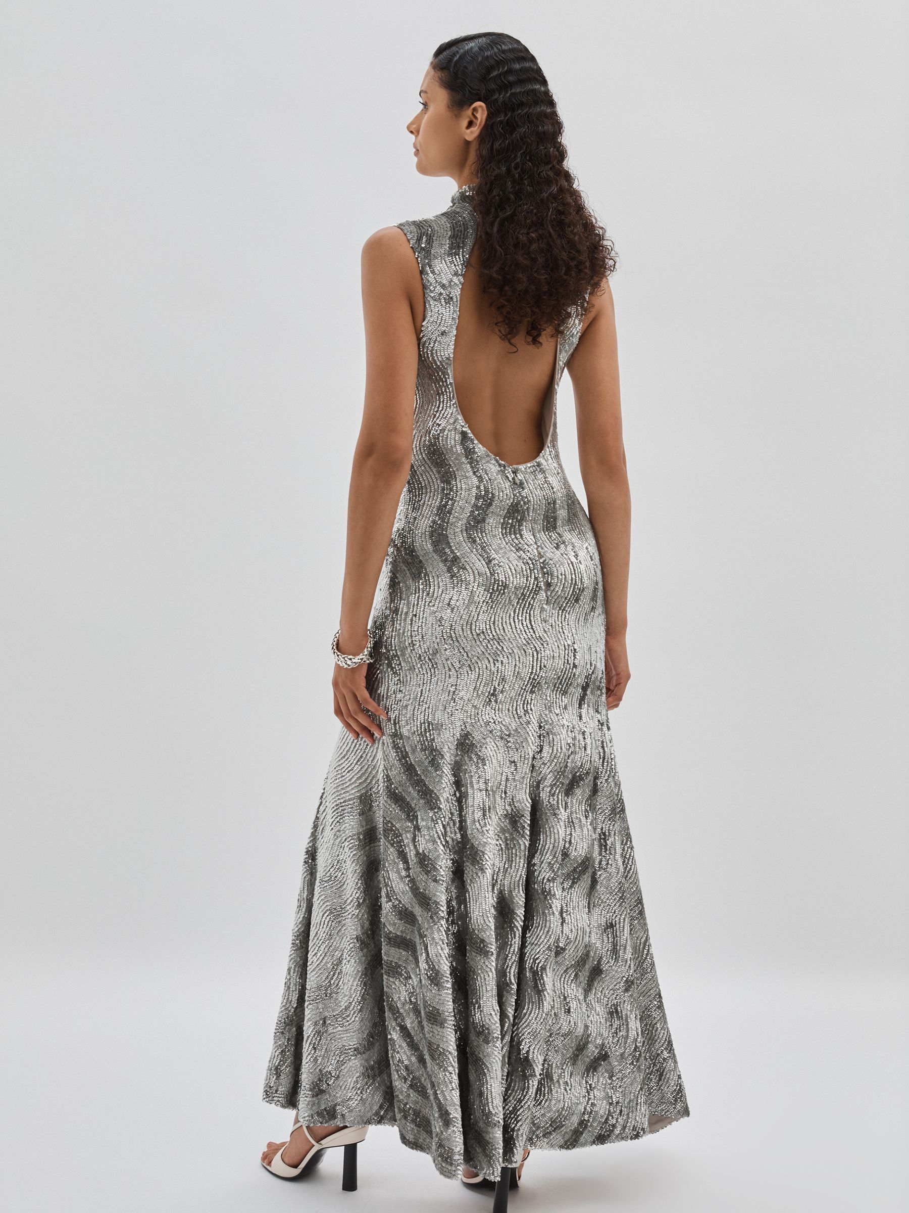 ILTA Keyhole-Back Sequinned Maxi Dress in Silver