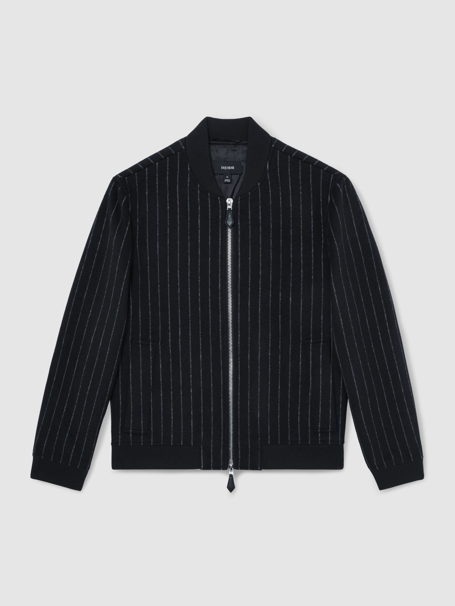 Wool-Blend Chalk-Stripe Bomber Jacket in Navy