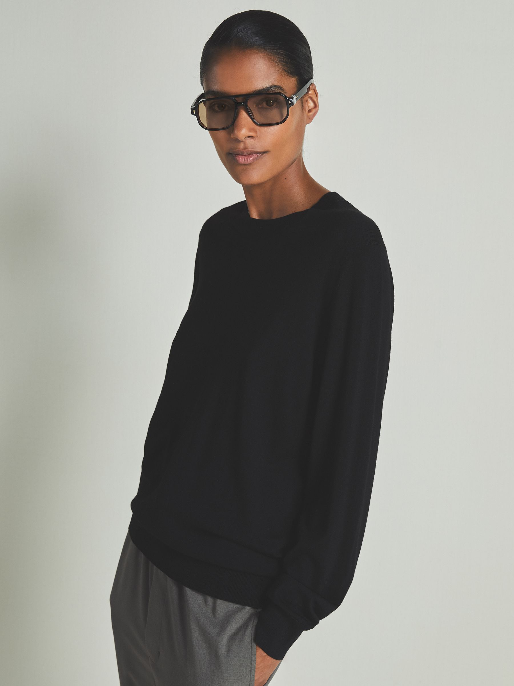 Reiss | Les 100 Ciels Noble-Wool Long-Sleeve Jumper in Black