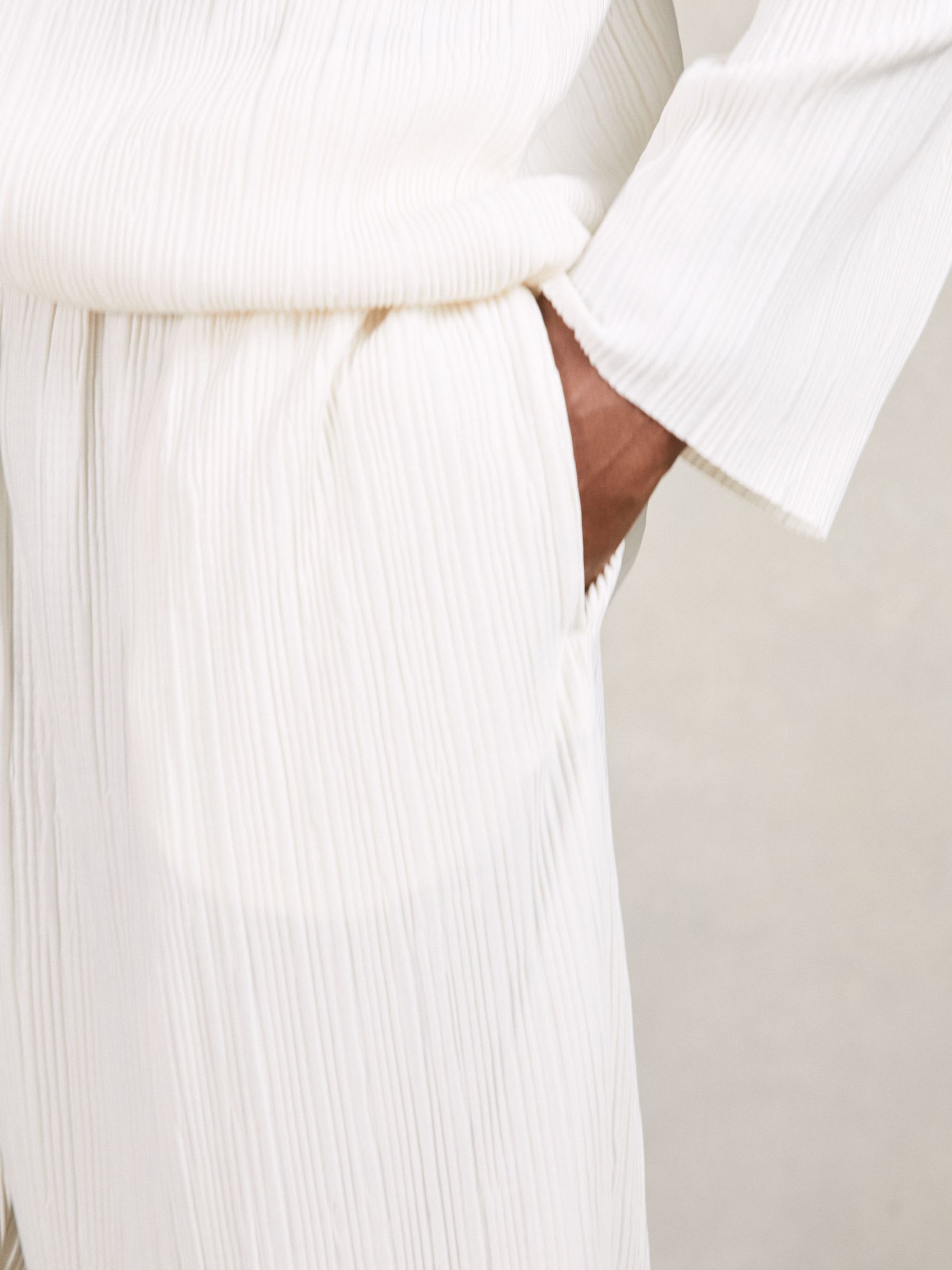 Wide Leg Plisse Trousers in Off White