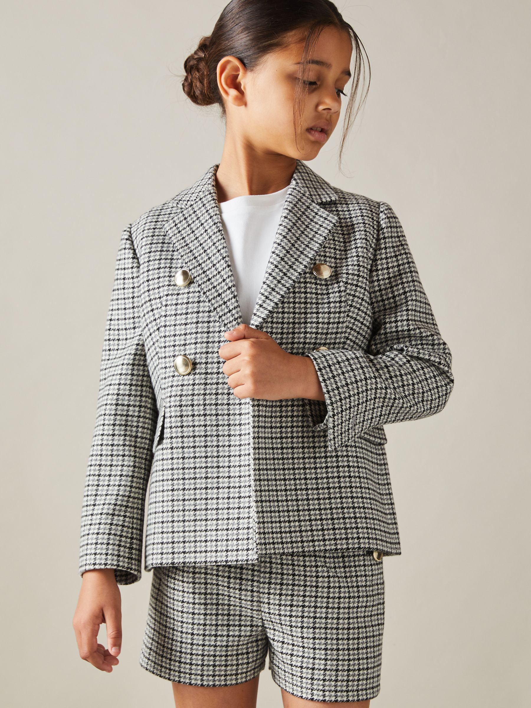 4-9 yrs Checked Double Breasted Suit Blazer in Black