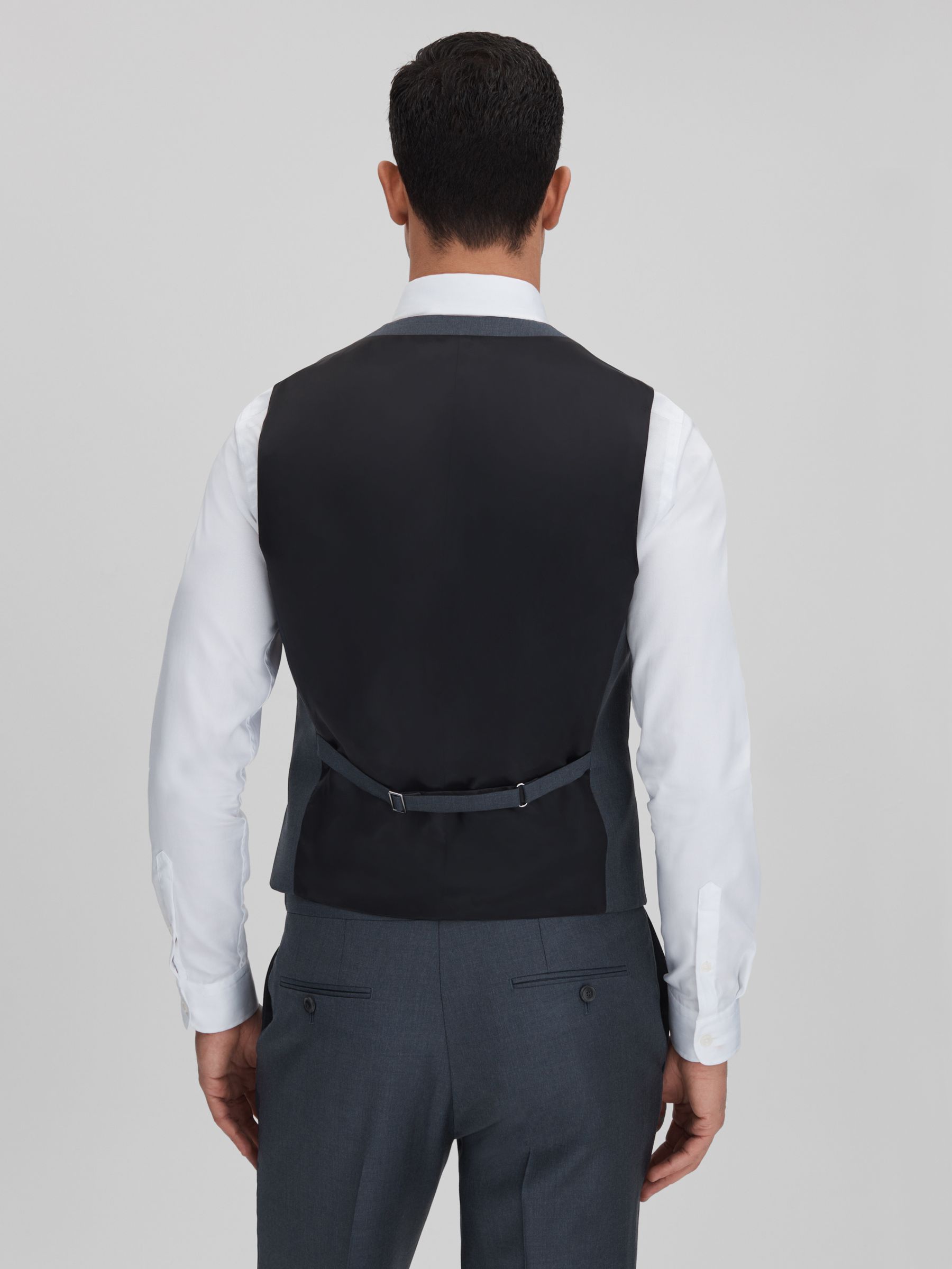 Slim Fit Single Breasted Wool Waistcoat in Airforce Blue