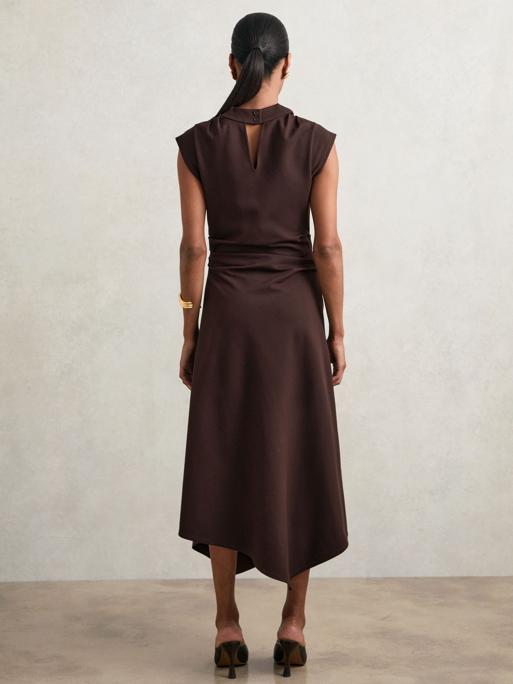 Twill-Jersey Draped Midi Dress in Burgundy