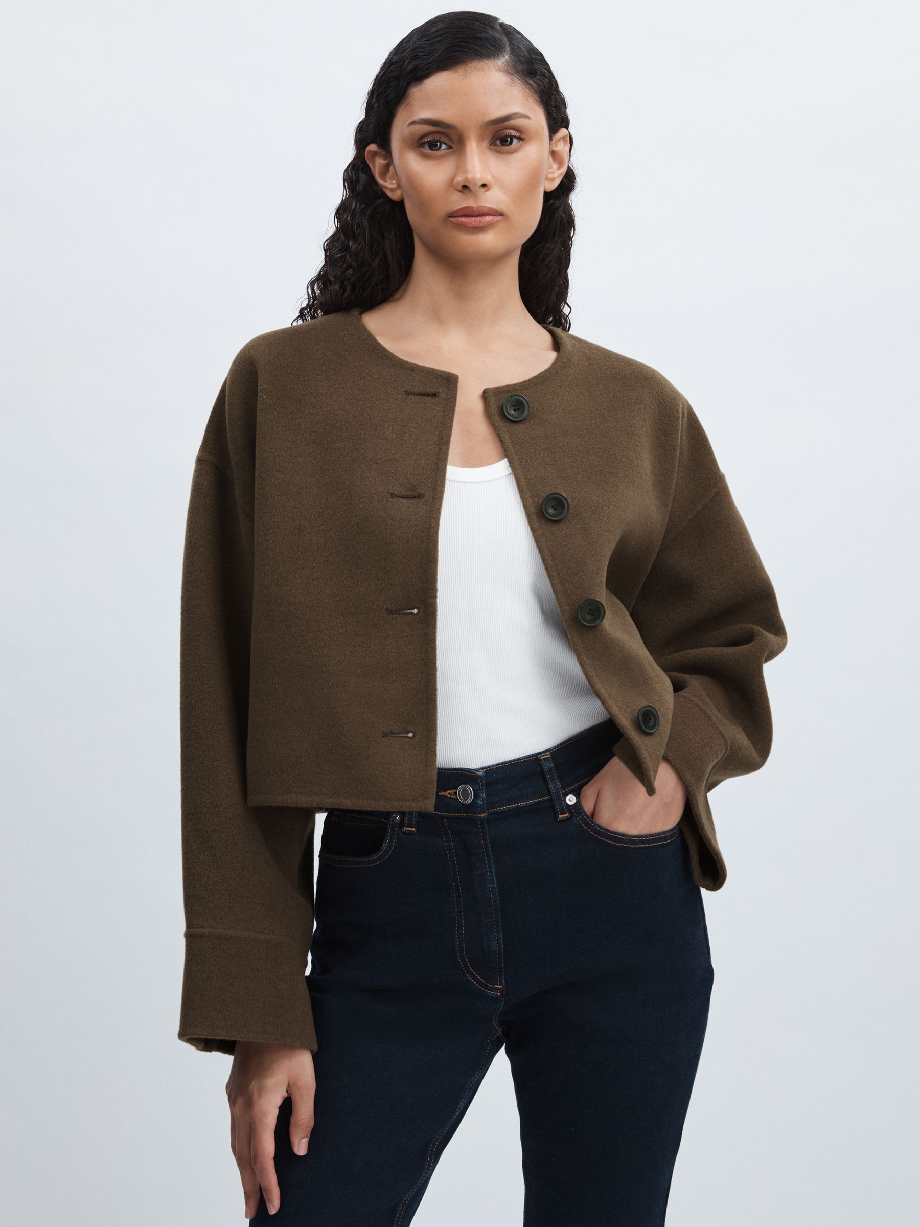 Meotine Wool-Blend Cropped Jacket in Brown
