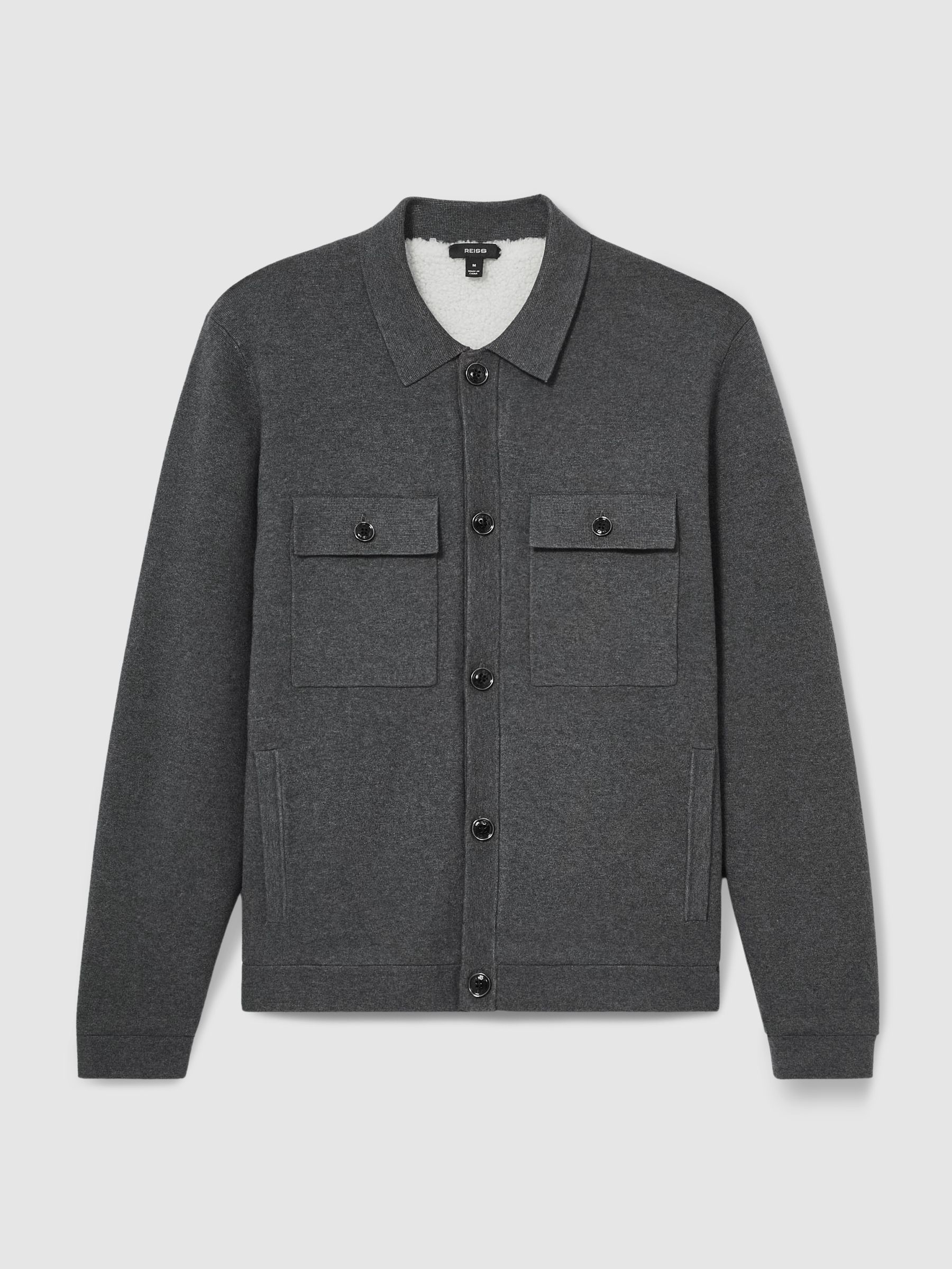Fleece-Lined Button-Through Jacket in Mid Grey Melange